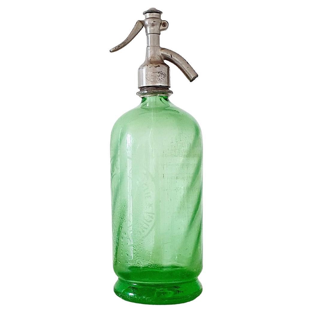 1940s Green Italian Glass Soda Bottle from Lucca For Sale at 1stDibs
