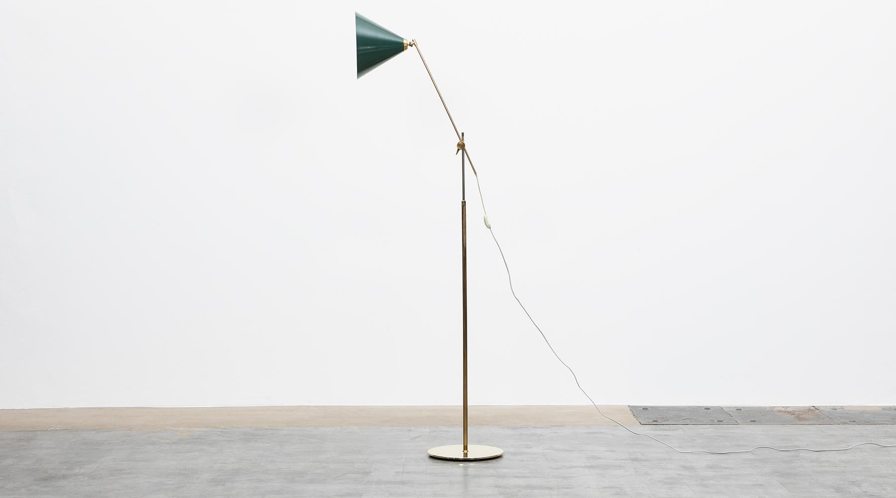 Danish 1940s Green Metal Shadow Floor Lamp by Kaare Klint