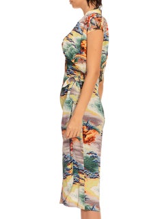 1940S Green & Orange Cotton Silk Hawaiian Printed Dress Bolero Ensemble