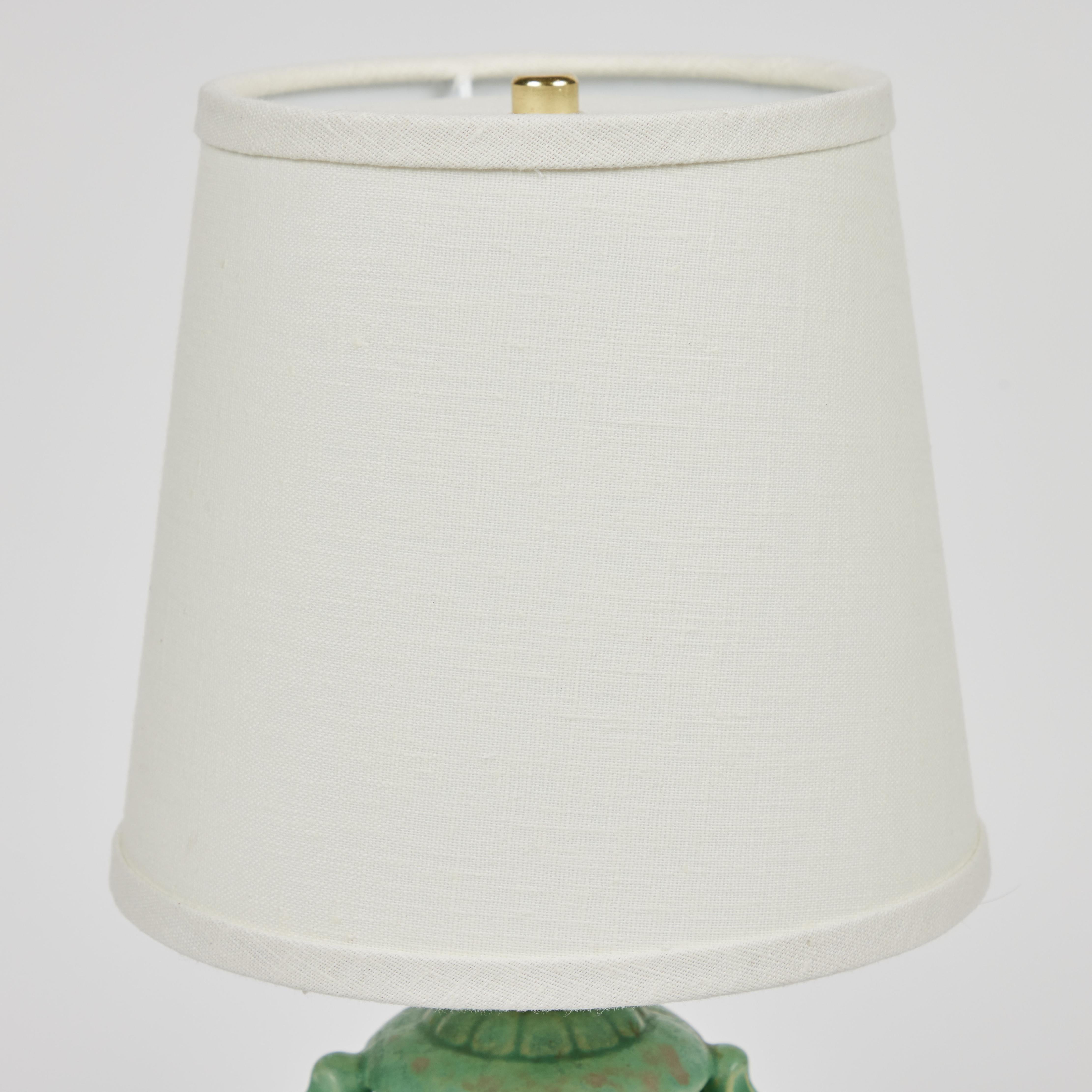 1940s Green Pottery Lamp W/ New Custom Linen Shade 2