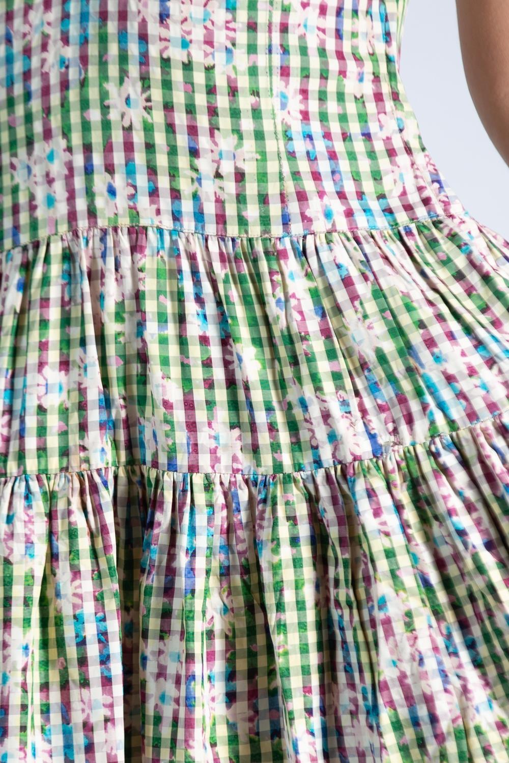 1940S Grün & Lila Floral Plaid Rayon Taffeta Sommerkleid im Angebot 6