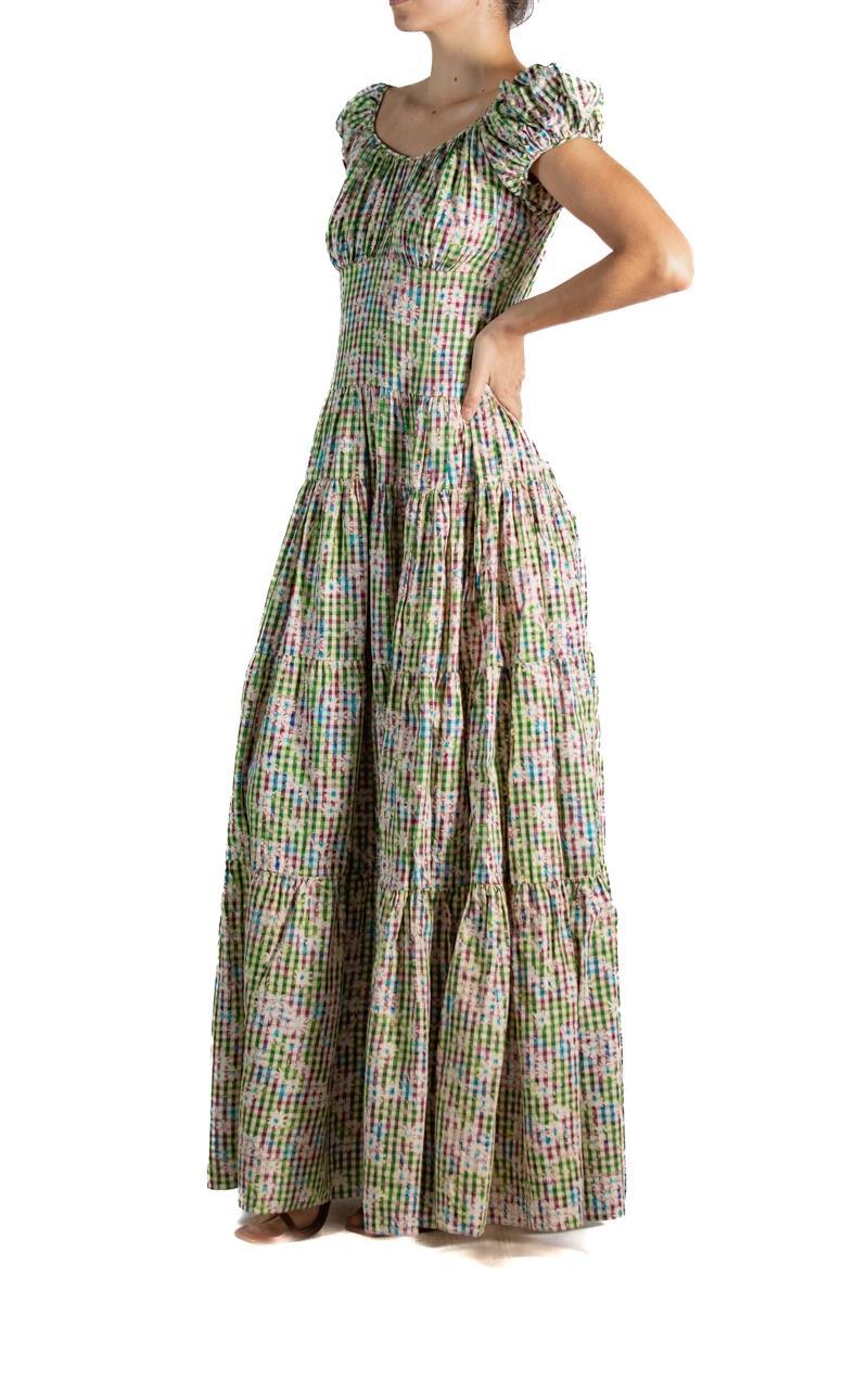 1940S Grün & Lila Floral Plaid Rayon Taffeta Sommerkleid (Braun) im Angebot