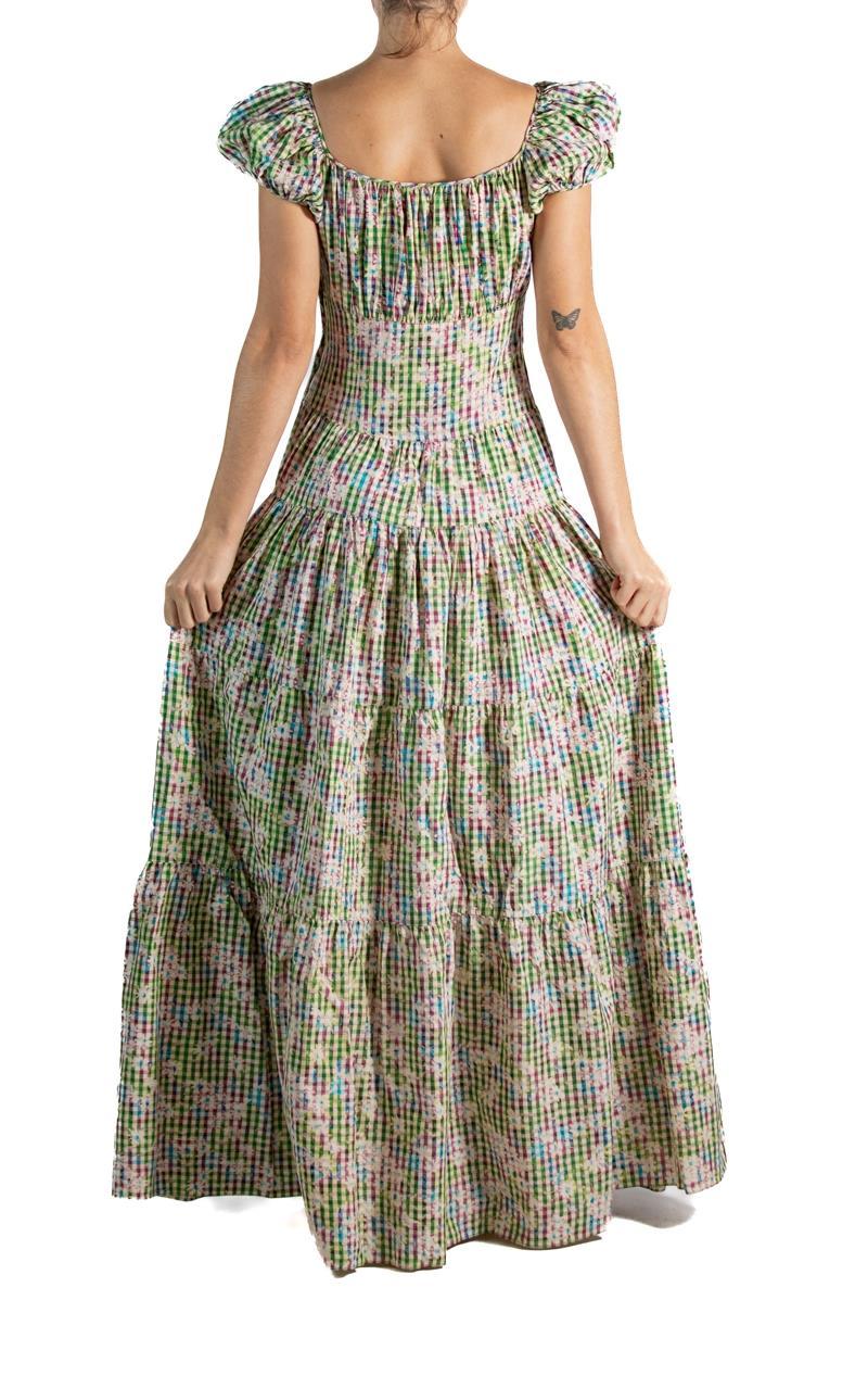 1940S Grün & Lila Floral Plaid Rayon Taffeta Sommerkleid Damen im Angebot