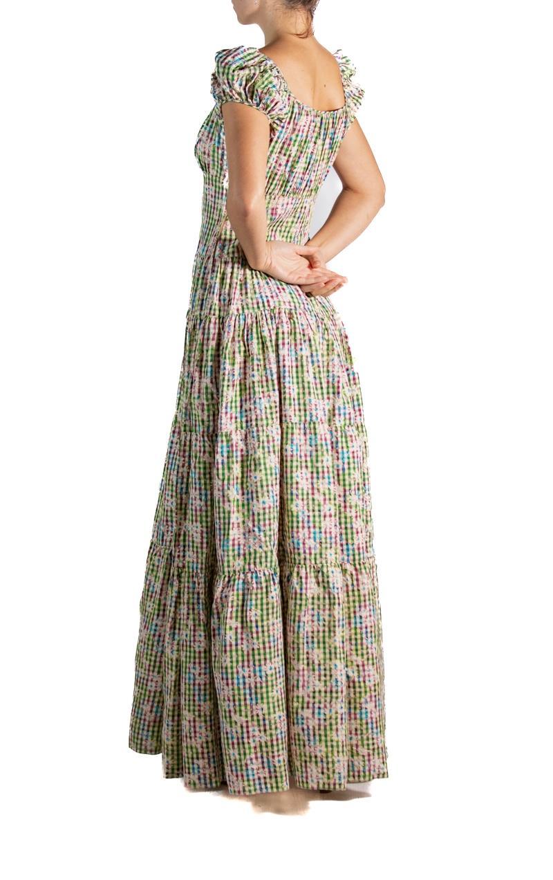 1940S Grün & Lila Floral Plaid Rayon Taffeta Sommerkleid im Angebot 1