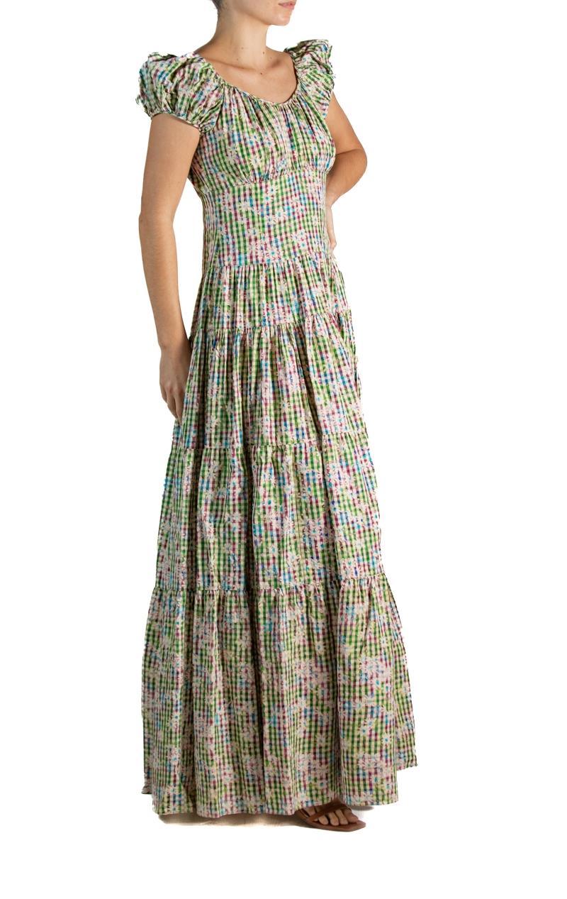 1940S Grün & Lila Floral Plaid Rayon Taffeta Sommerkleid im Angebot 2