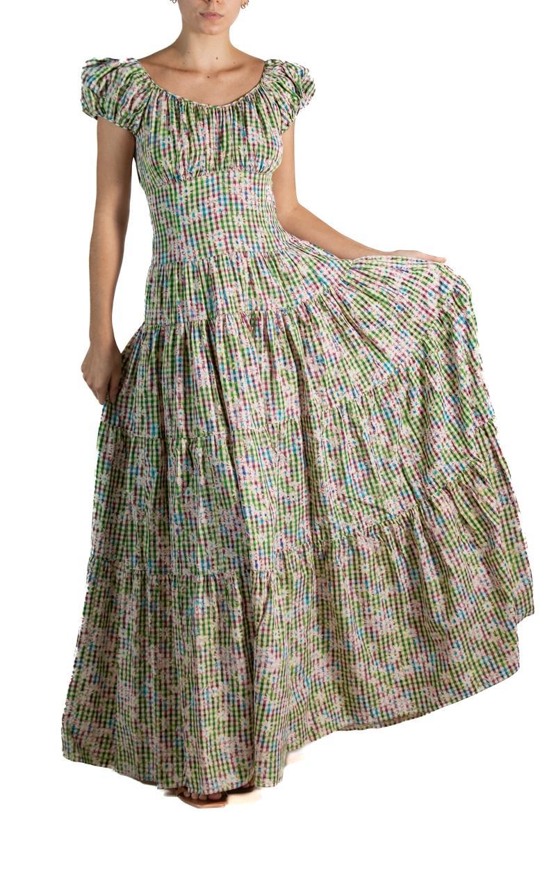 1940S Grün & Lila Floral Plaid Rayon Taffeta Sommerkleid im Angebot 3