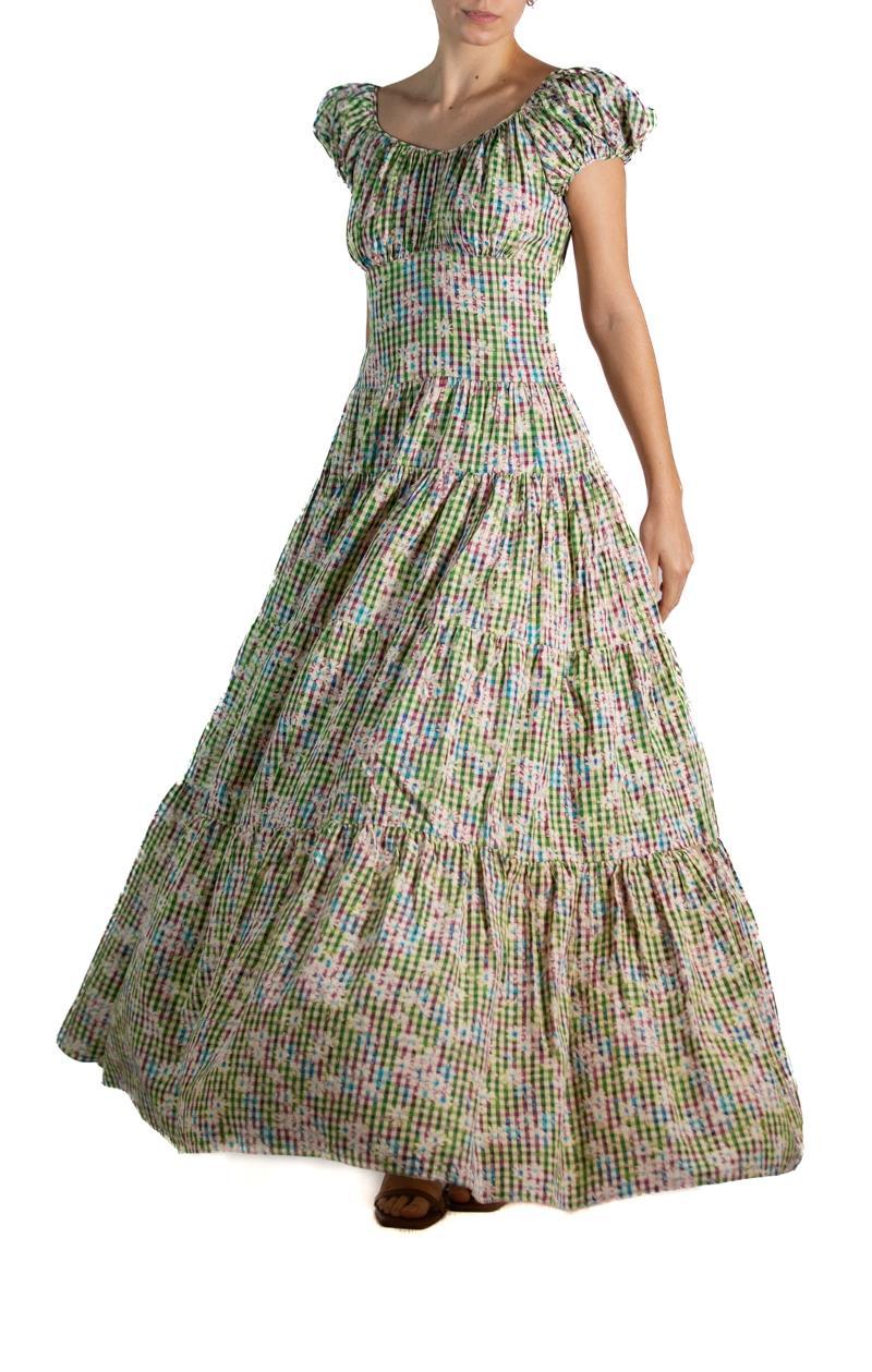 1940S Grün & Lila Floral Plaid Rayon Taffeta Sommerkleid im Angebot 4