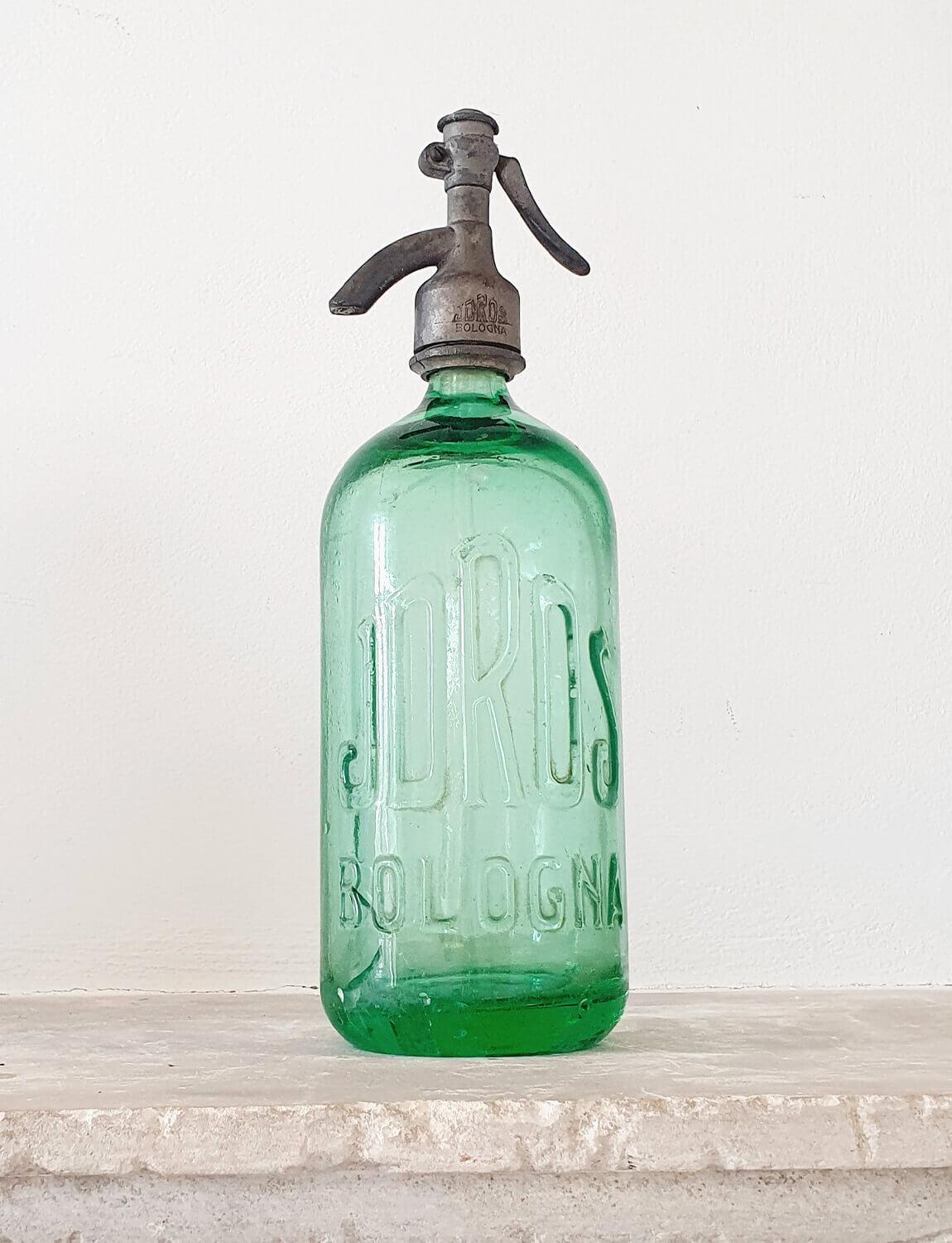Italian 1940s Green Soda Bottle from Bologna