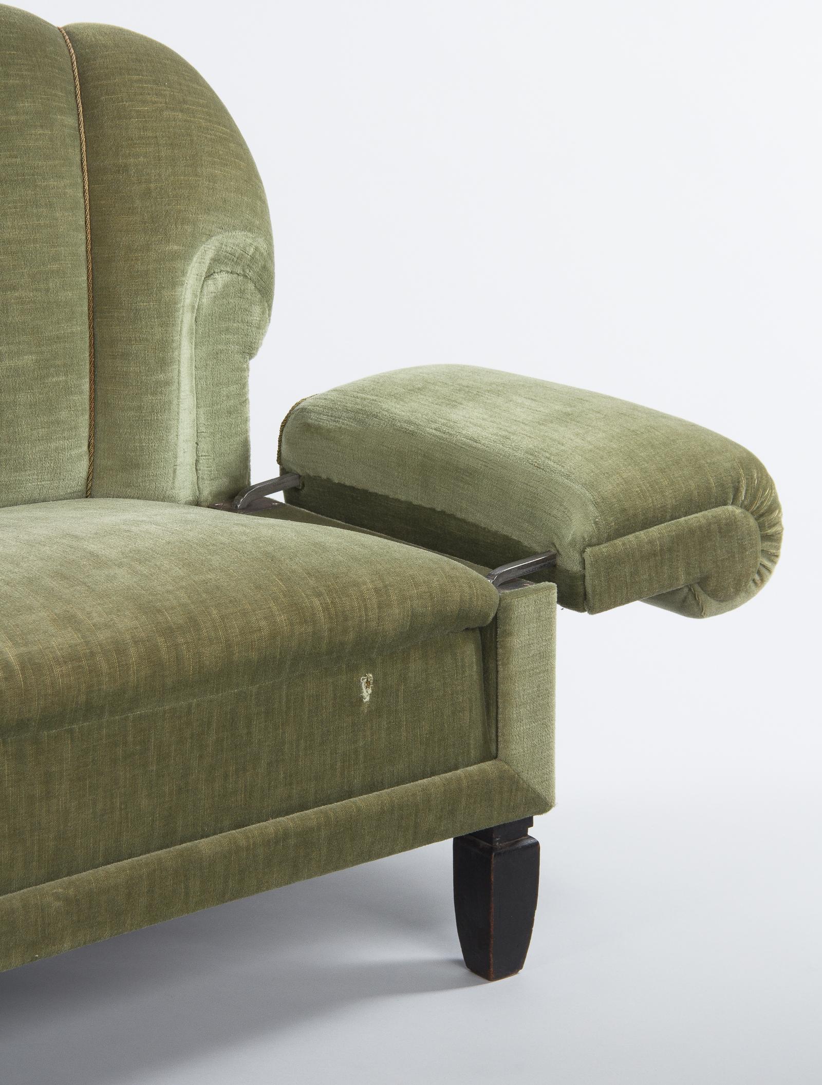 French Art Deco Moss Green Upholstered Sofa, 1940s 6