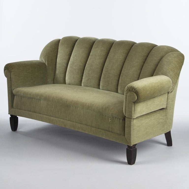 French Art Deco Moss Green Upholstered Sofa 1940s For Sale At 1stdibs