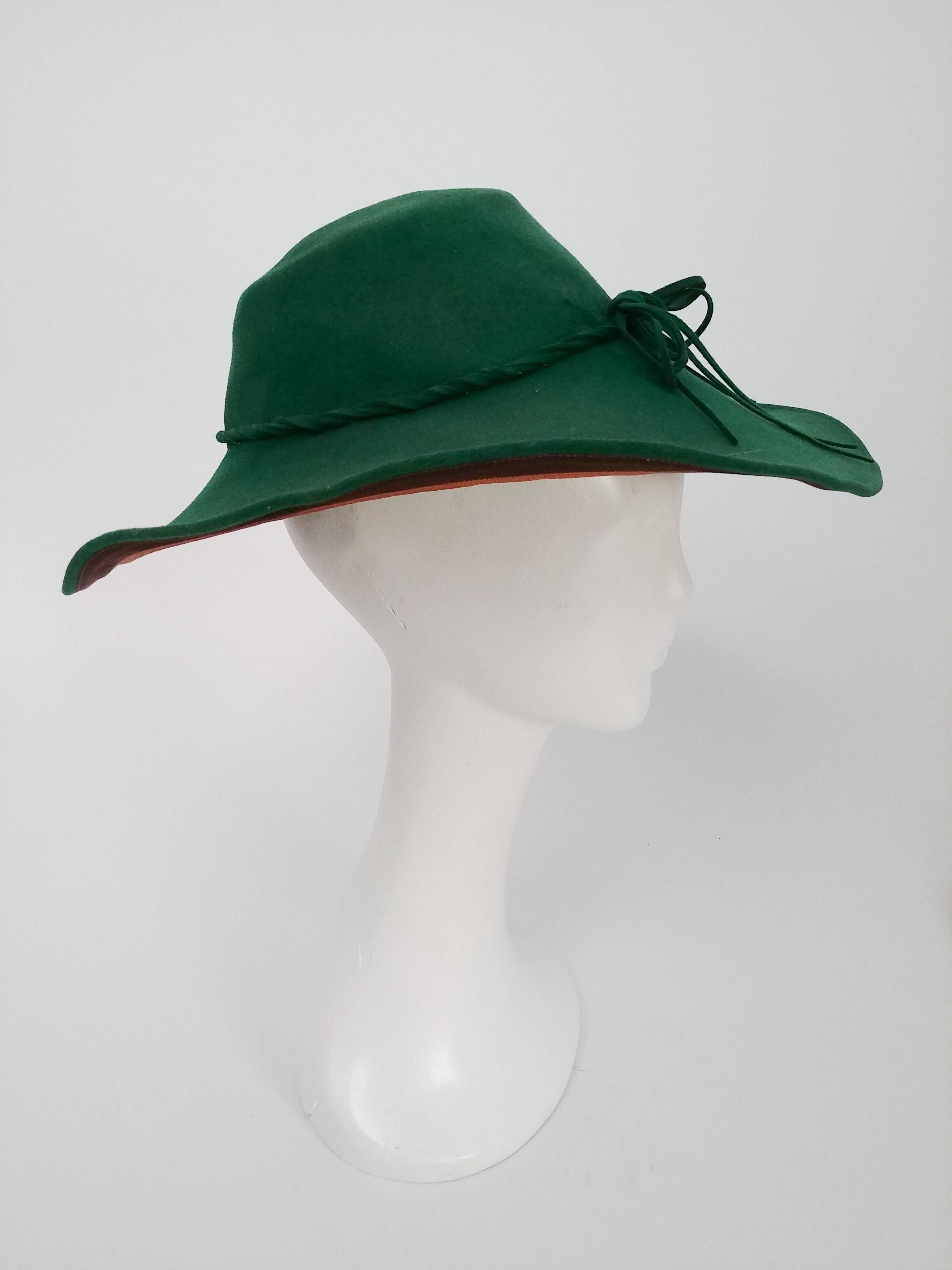 1940s Green Wide Brim Wool Hat. 