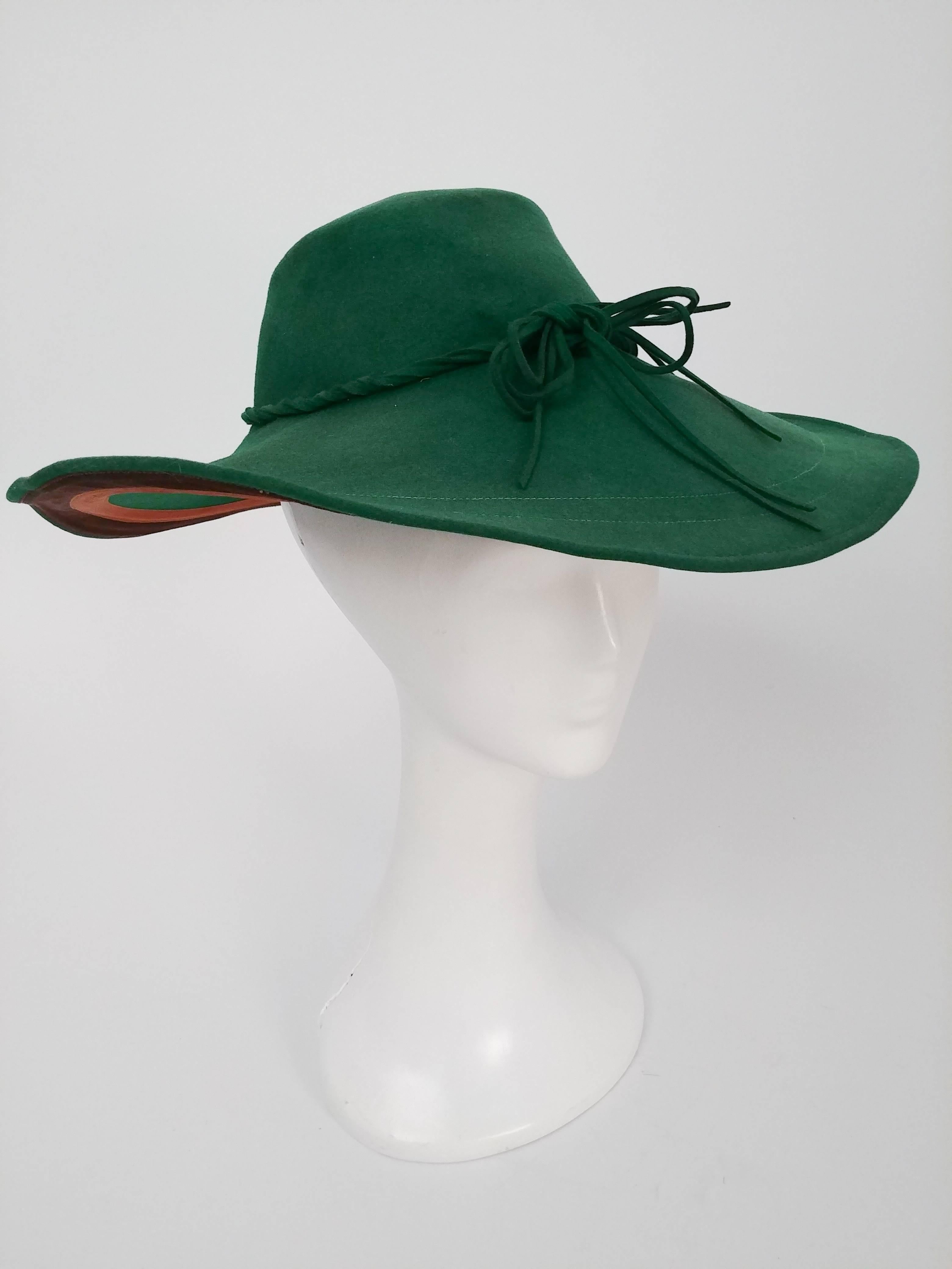 Black 1940s Green Wide Brim Wool Hat