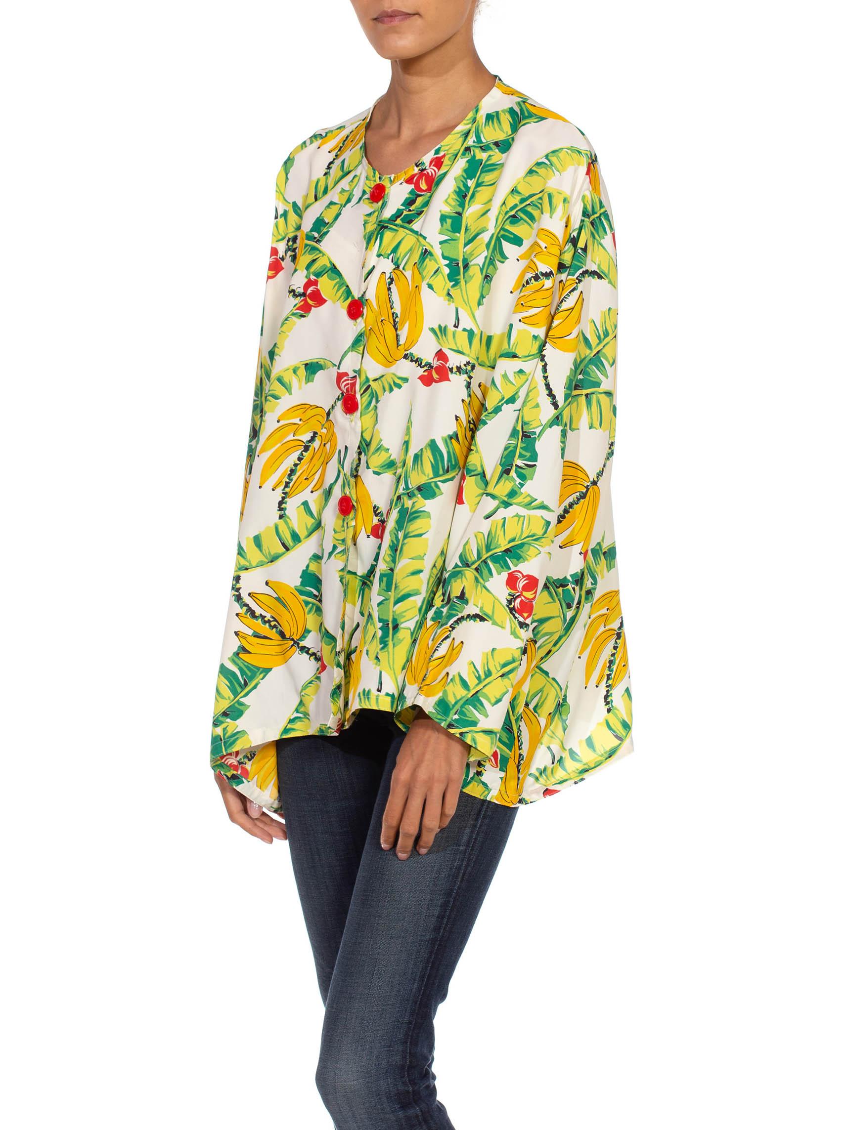 Top con stampa a banana oversize in rayon verde e giallo degli anni '40 In condizioni buone in vendita a New York, NY