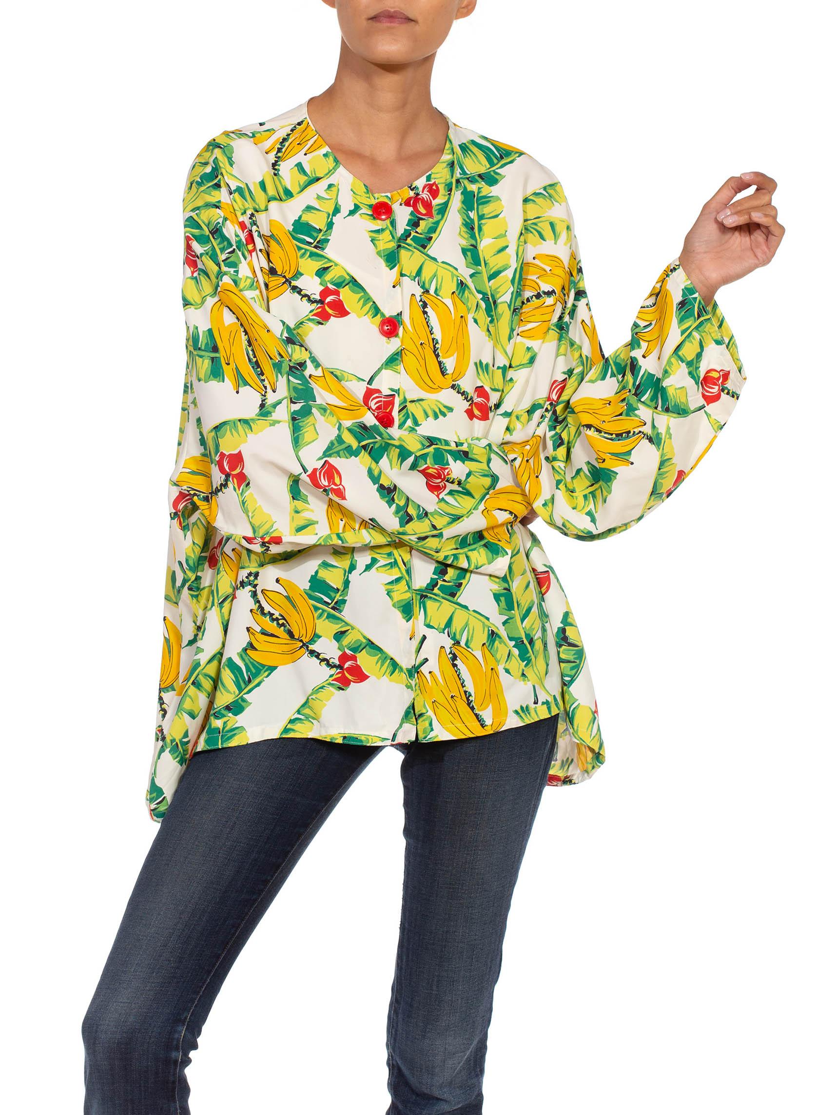 Top con stampa a banana oversize in rayon verde e giallo degli anni '40 in vendita 4