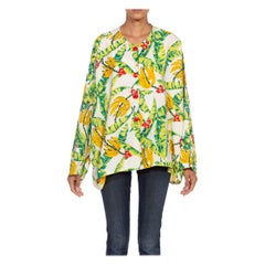 1940S Green & Yellow Rayon Oversized Banana Print Top