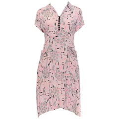 Vintage 1940S Grey & Pink Rayon Crepe Atomic Print Dress