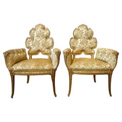 Vintage 1940s Grosfeld House Leaf Flower Chairs - a Pair