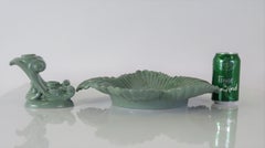 1940s Grouping Pair Candleholders & Center Piece Abingdon Pottery Flower Motif