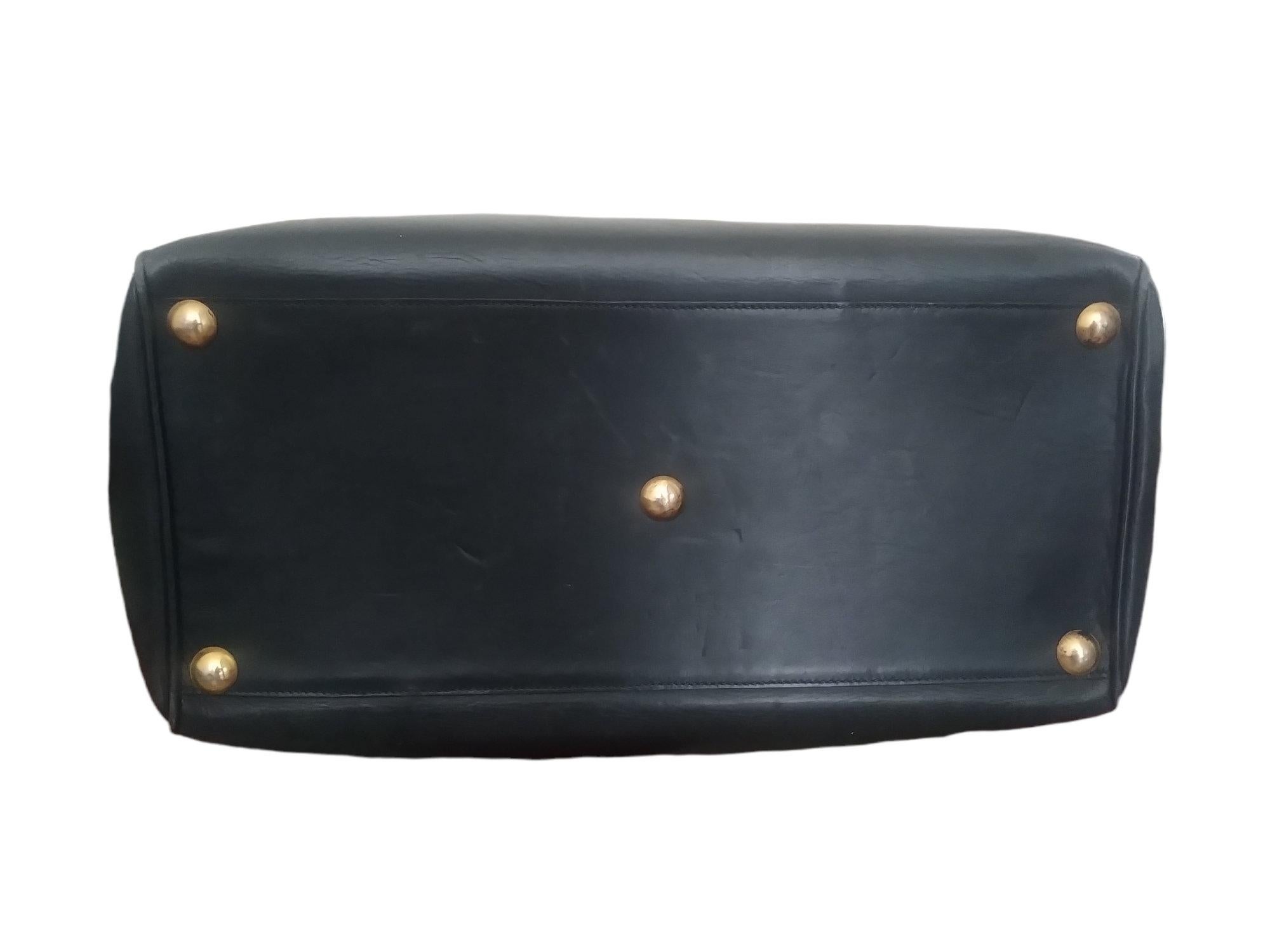 1940s Gucci Black Leather Large Birkin Style Travel Bag 3