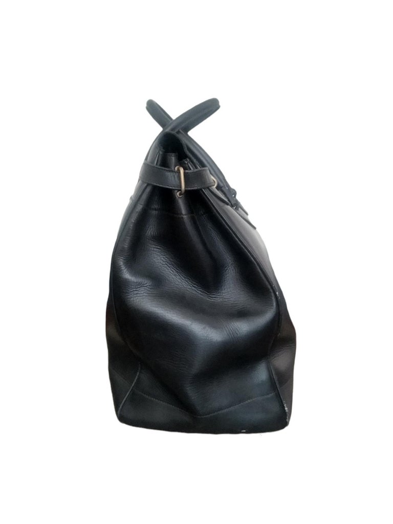 1940s Gucci Black Leather Large Birkin Style Travel Bag 5