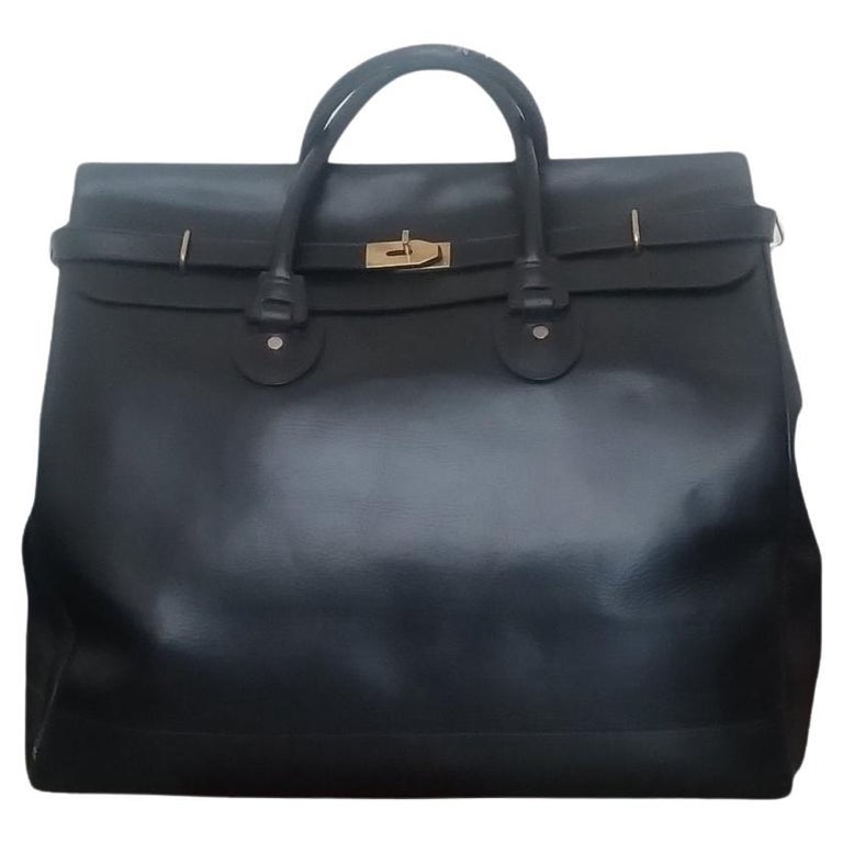 1940s Gucci Black Leather Large Birkin Style Travel Bag