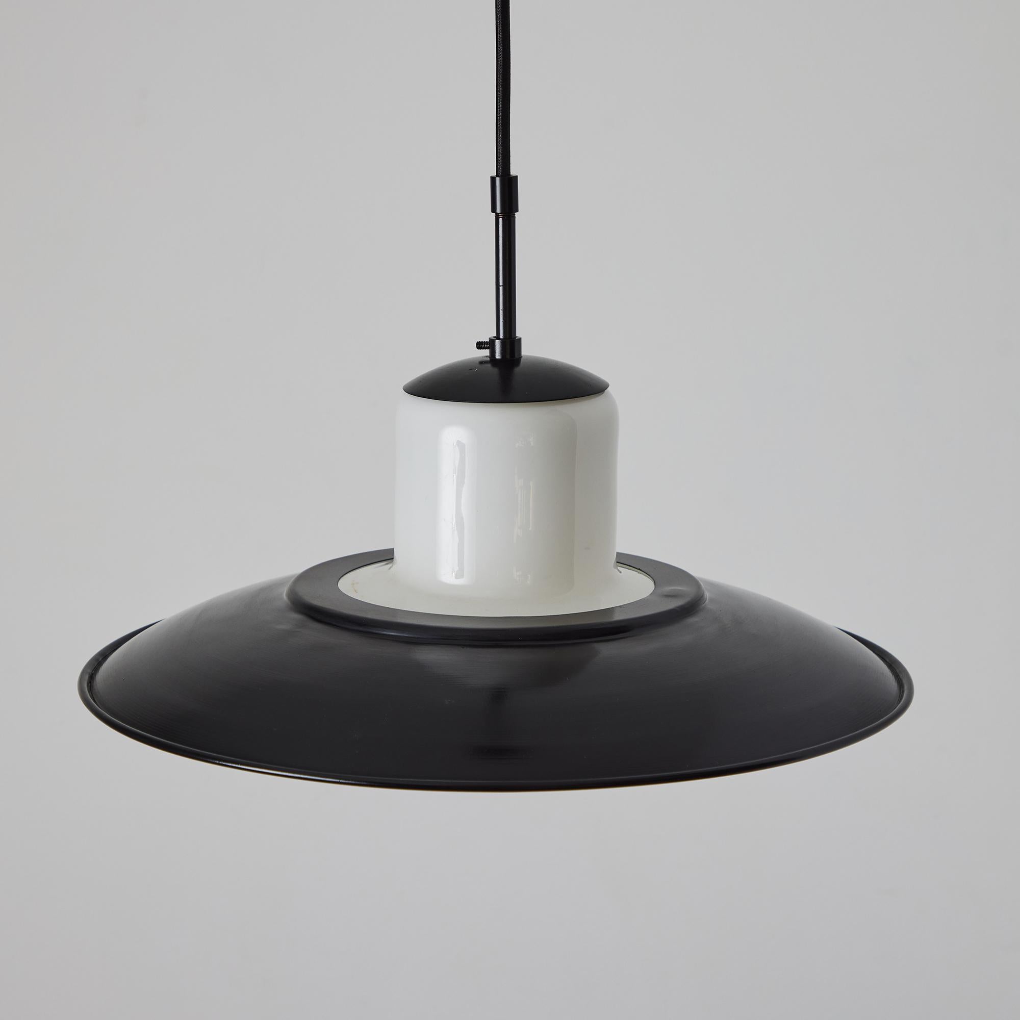 Painted 1940s Gunilla Jung Model #1005 Glass & Metal Ceiling Lamp for Stockmann Orno For Sale