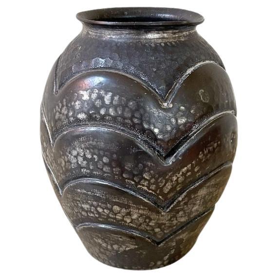 1940s Hammered Aluminum Vase by Rene Delevan with Patina