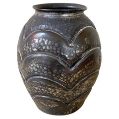 1940s Hammered Aluminum Vase by Rene Delevan with Patina