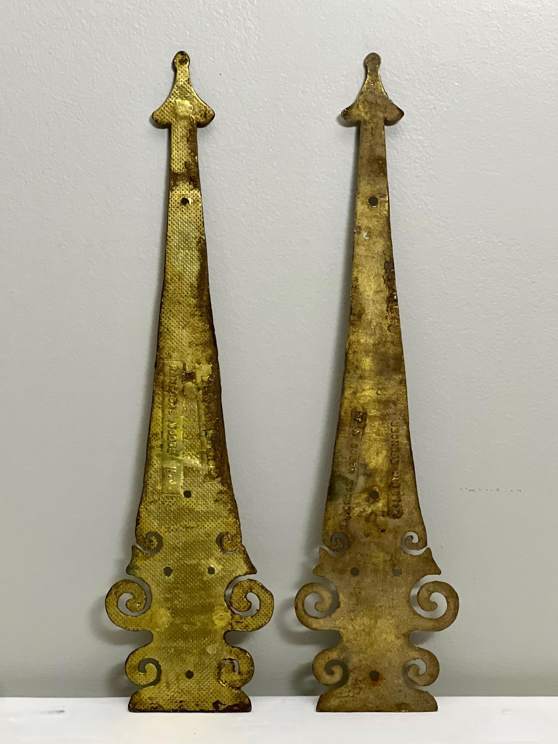 1940s Hammered Brass Door Strap Hinges by Wm. Spencer with Brass Door Knocker For Sale 5