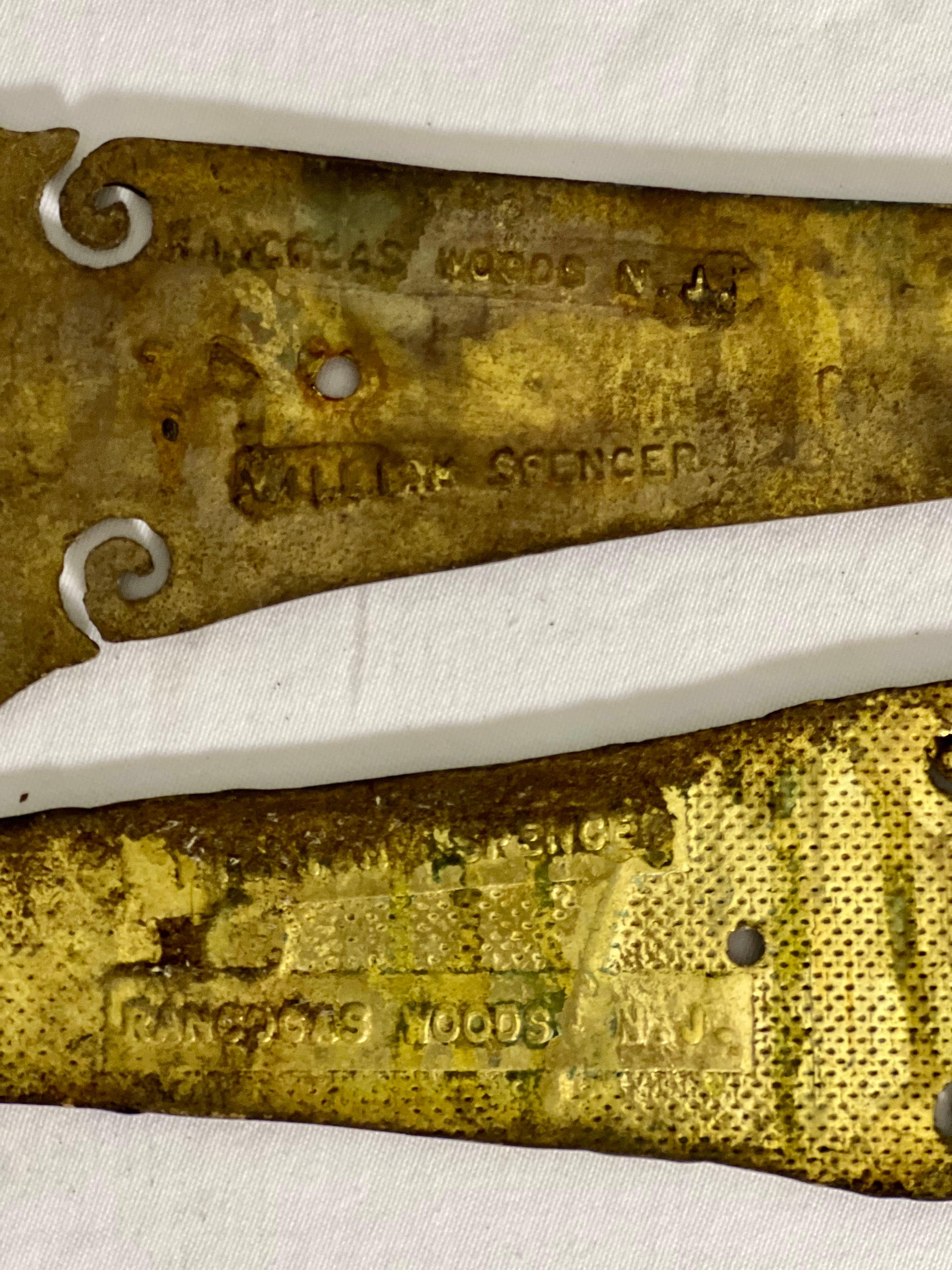 1940s Hammered Brass Door Strap Hinges by Wm. Spencer with Brass Door Knocker For Sale 6
