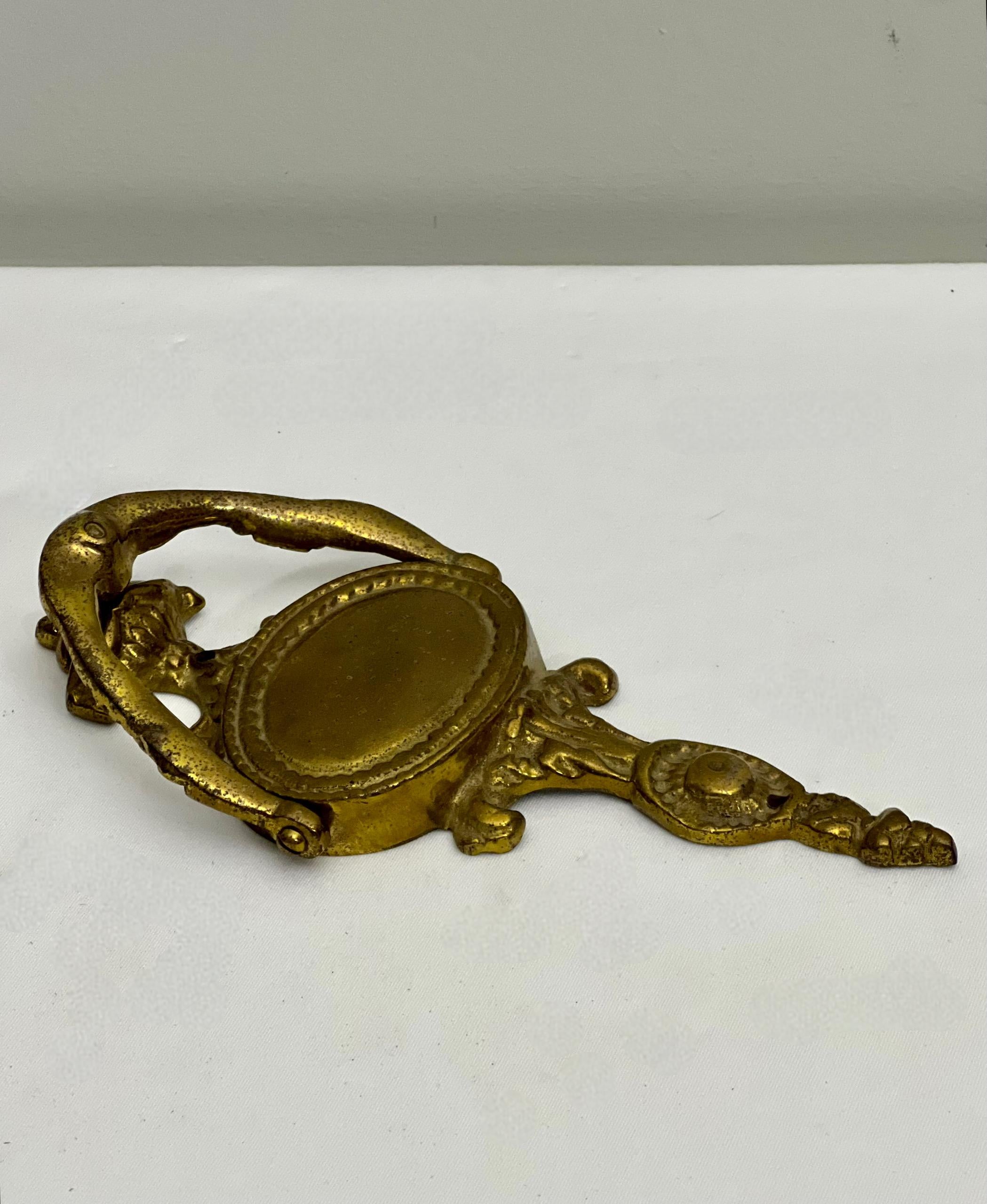 1940s Hammered Brass Door Strap Hinges by Wm. Spencer with Brass Door Knocker For Sale 2