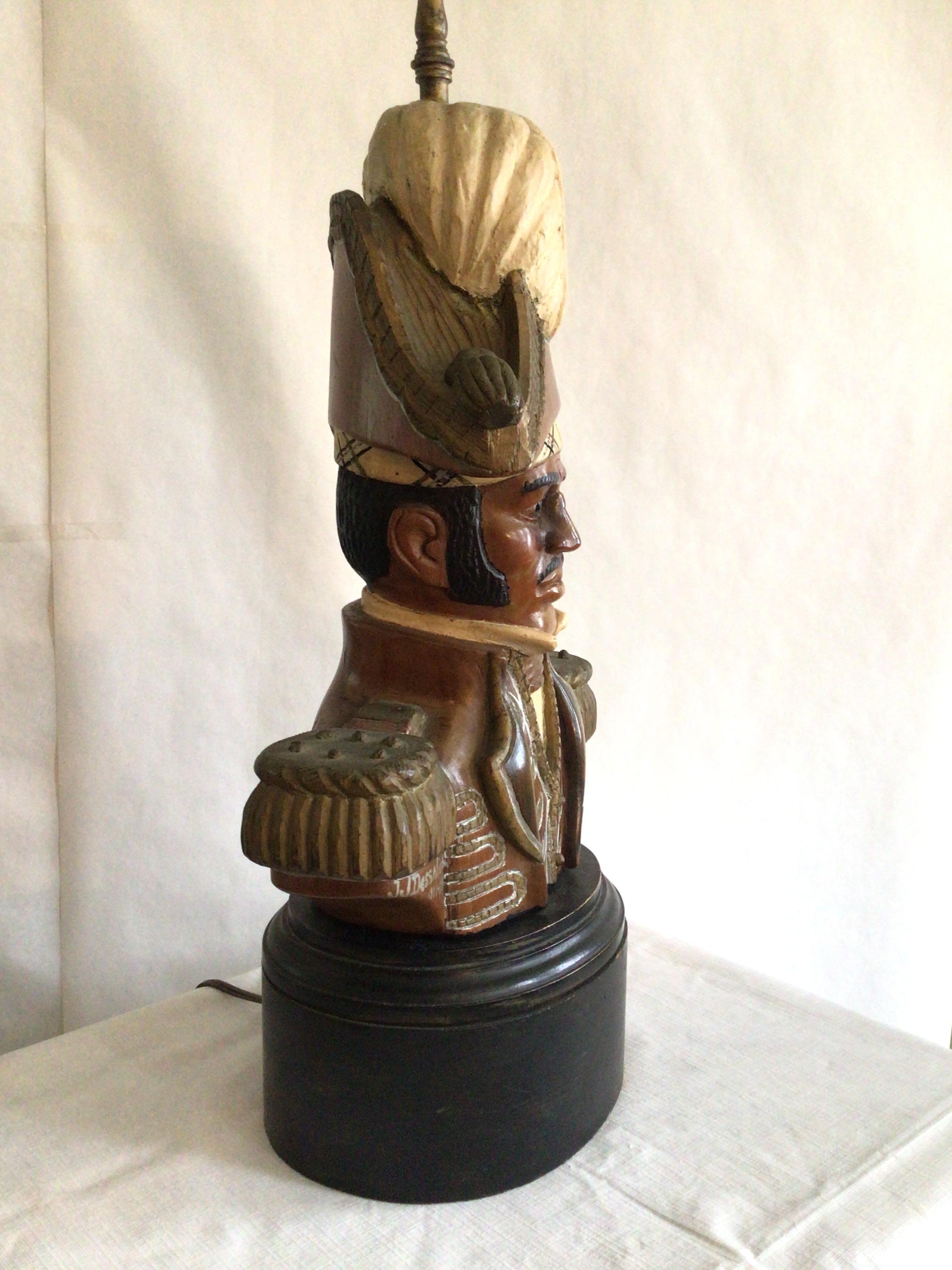 American 1940s Hand Carved and Painted Admiral Table Lamp For Sale