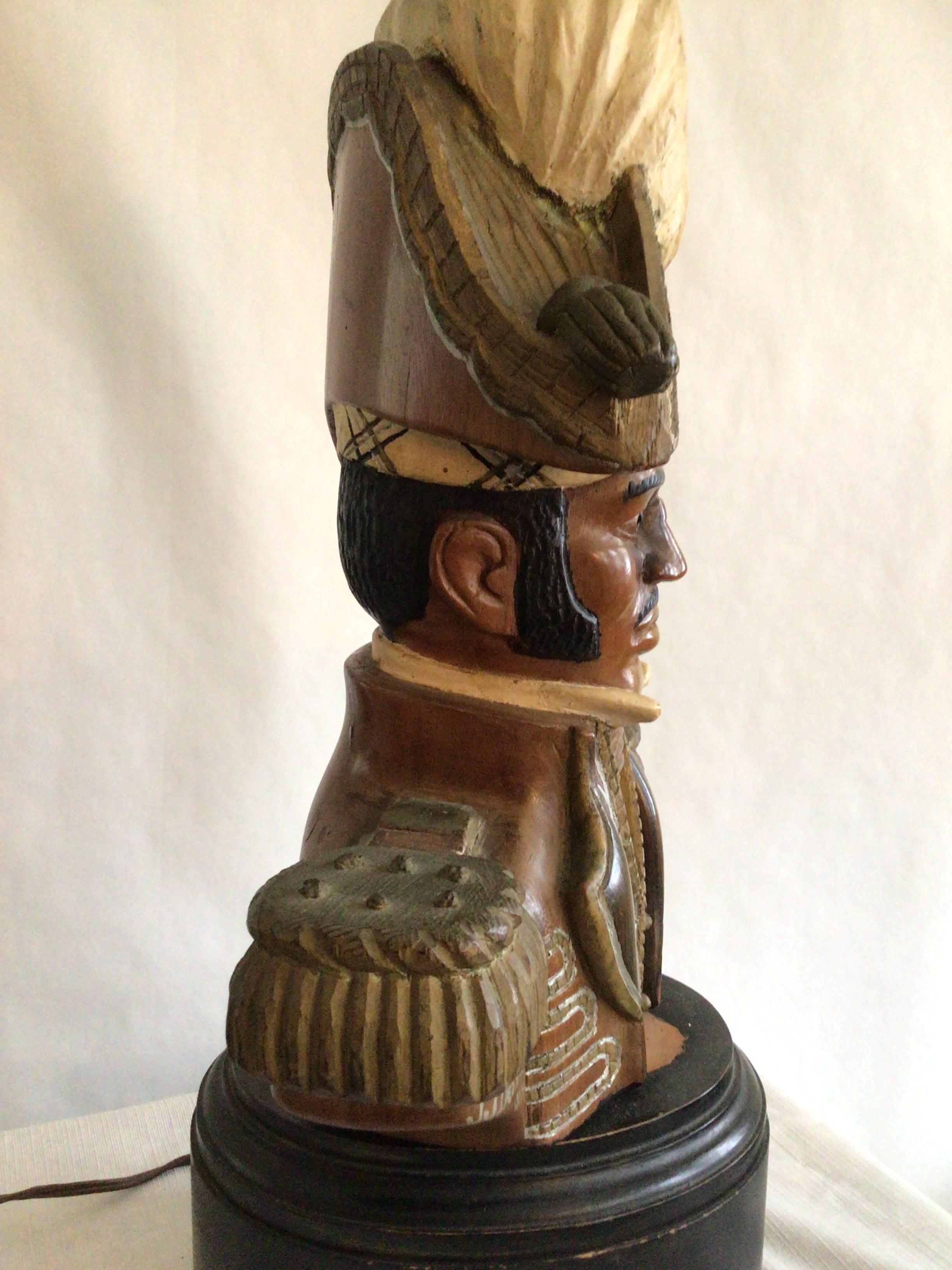 1940s Hand Carved and Painted Admiral Table Lamp For Sale 2