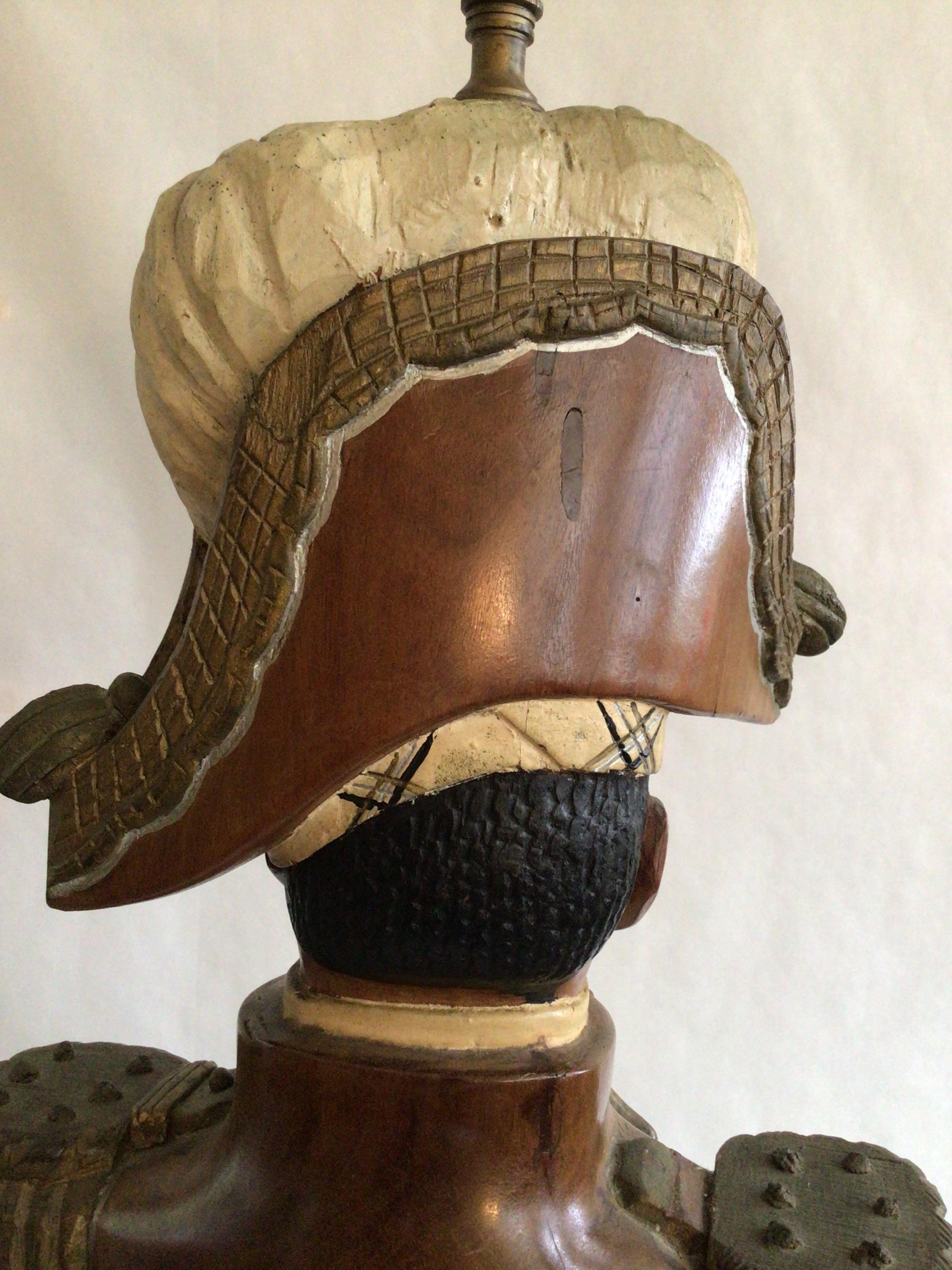 1940s Hand Carved and Painted Admiral Table Lamp For Sale 3
