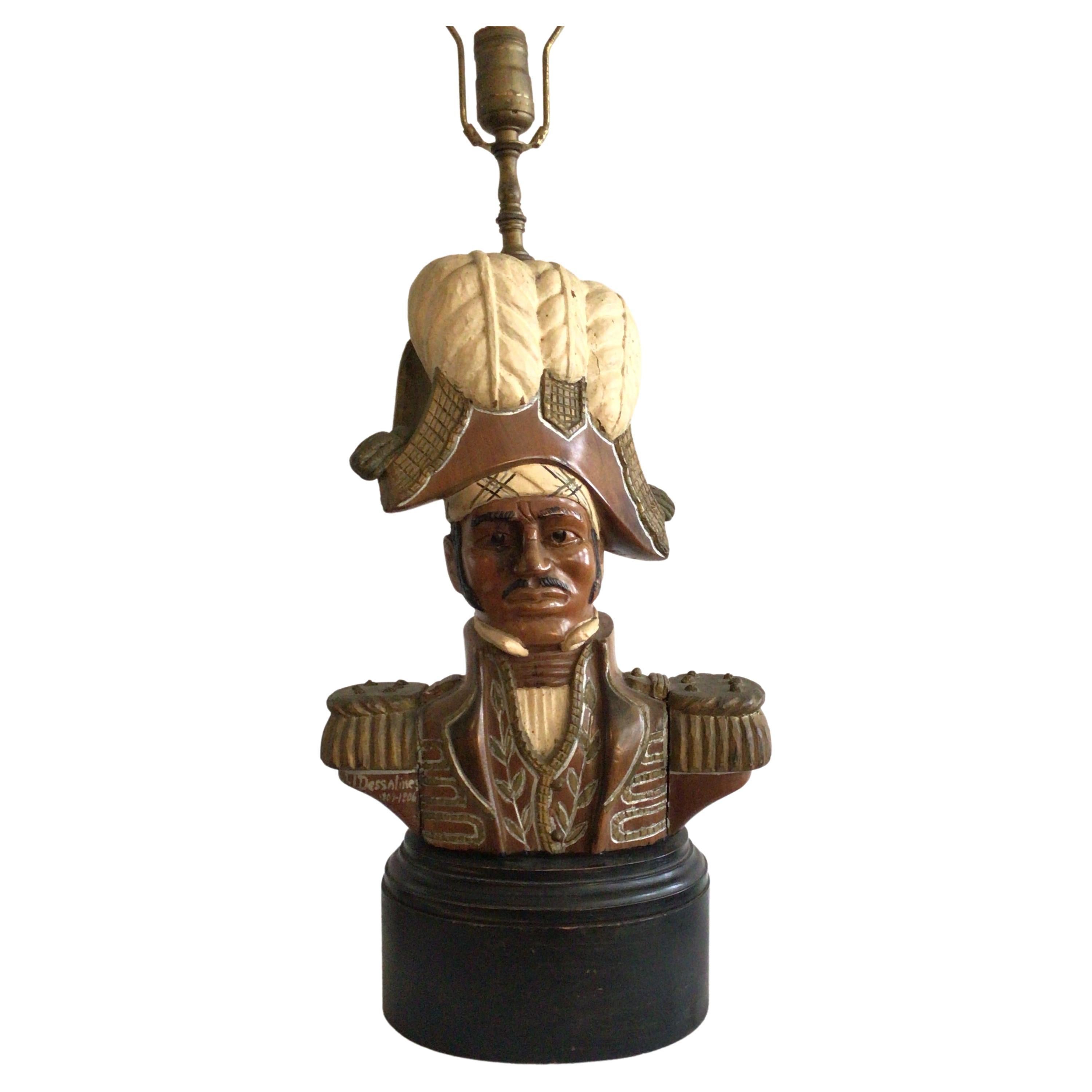 1940s Hand Carved and Painted Admiral Table Lamp For Sale
