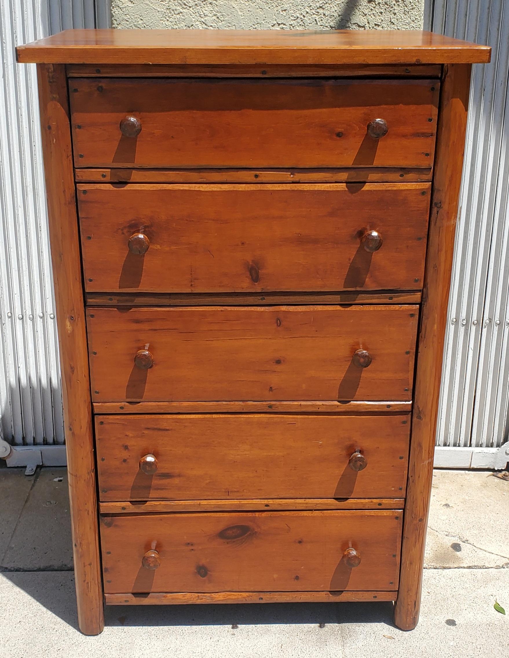 1940's Hand Carved Habitat Shop Chest of Five Drawers at 1stDibs