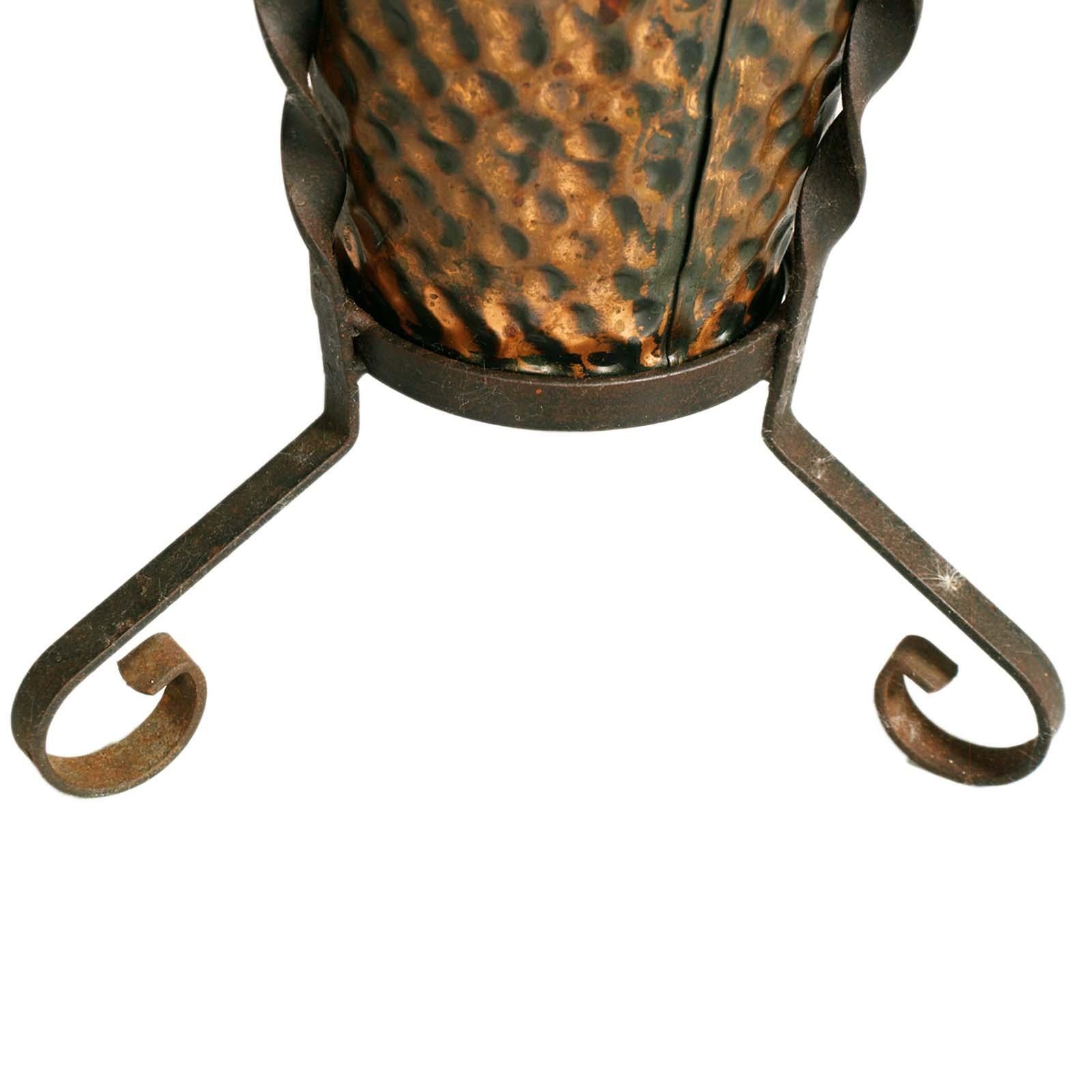 20th Century 1940s Hand-Embossed Umbrella Stand in Burnished Brass and Wrought Iron, 1940s For Sale