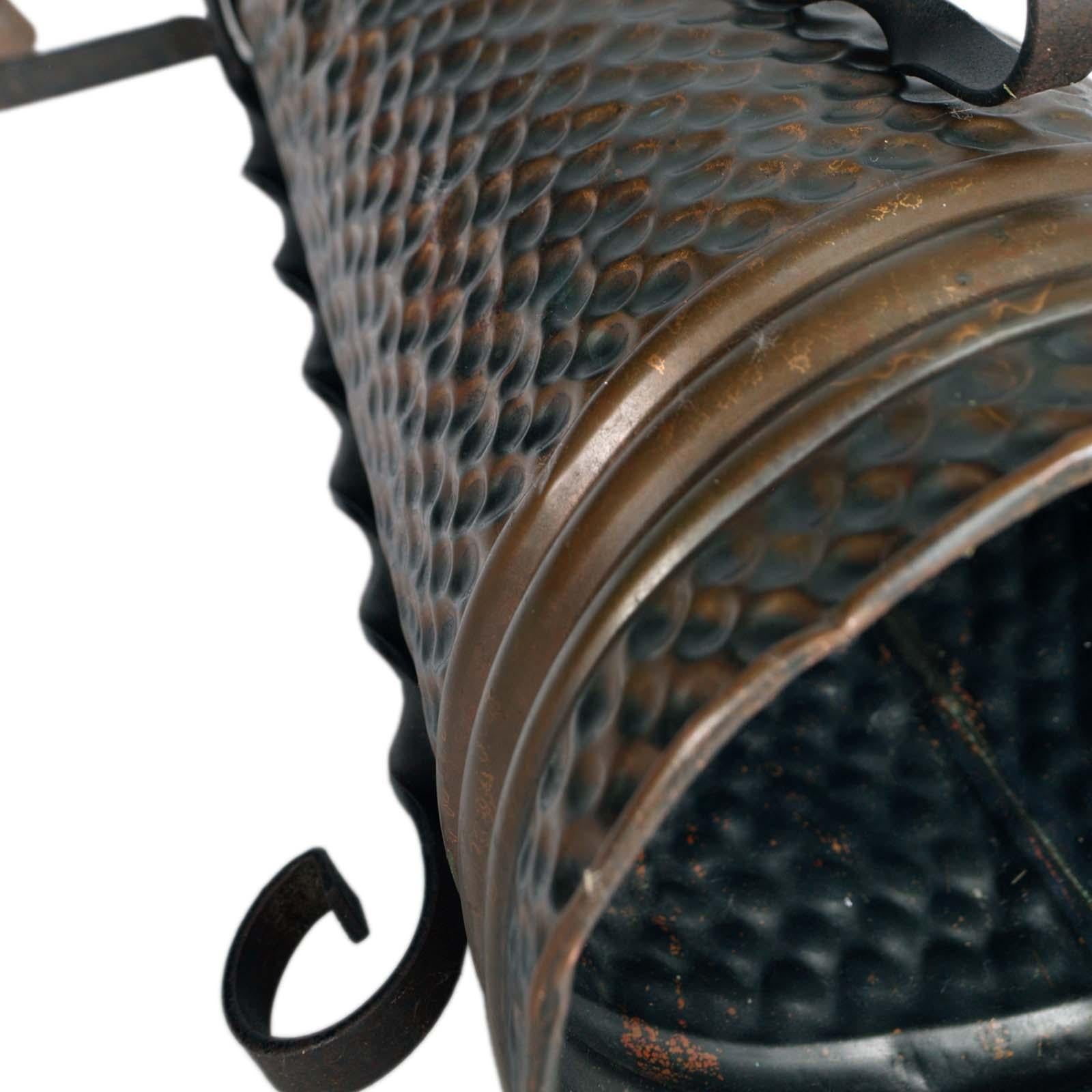 1940s Hand-Embossed Umbrella Stand in Burnished Brass and Wrought Iron, 1940s For Sale 1