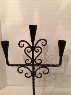 1940s Hand-Forged Wrought Iron Candelabra with Three Candle Cups