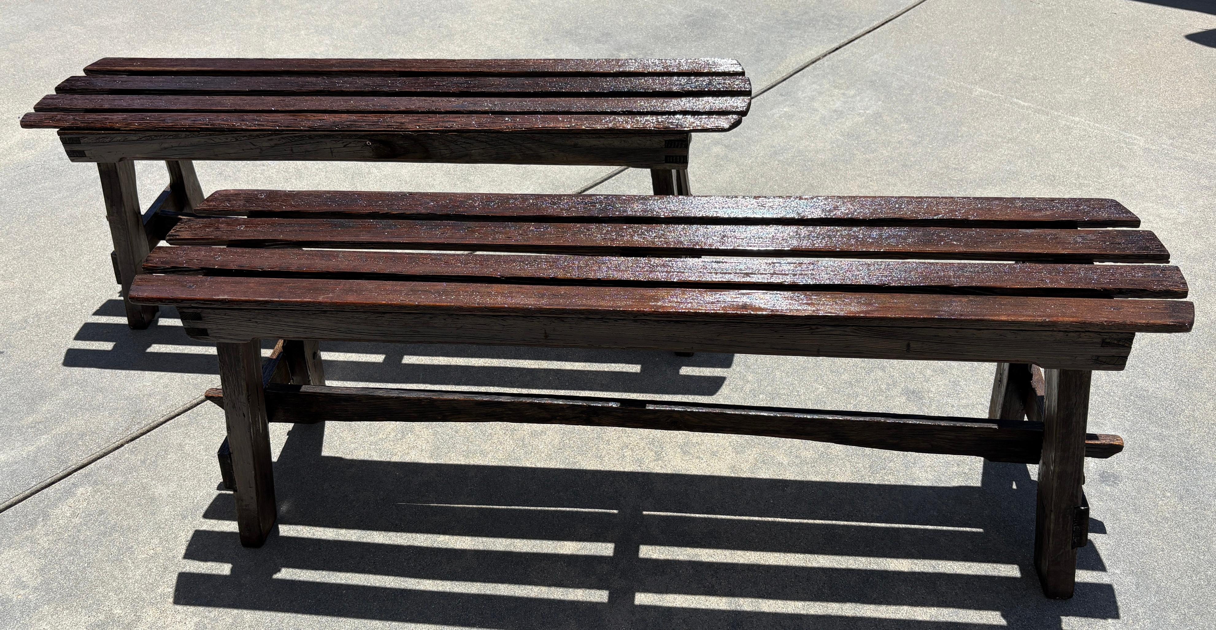 1940s Hand Made Rustic Benches Found In Texas Famrhouse For Sale