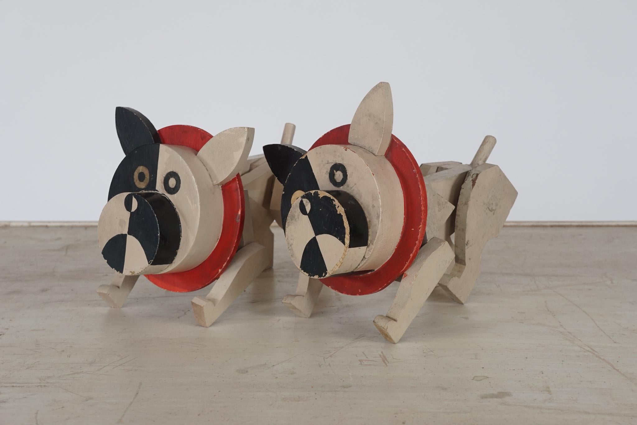 Reclaimed Wood 1940s Handmade Unique Collection of Toy Dogs