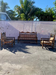 1930s Hand Painted Spindle Tassels Punjabi Floral Chinoiserie Style Sofa Chairs