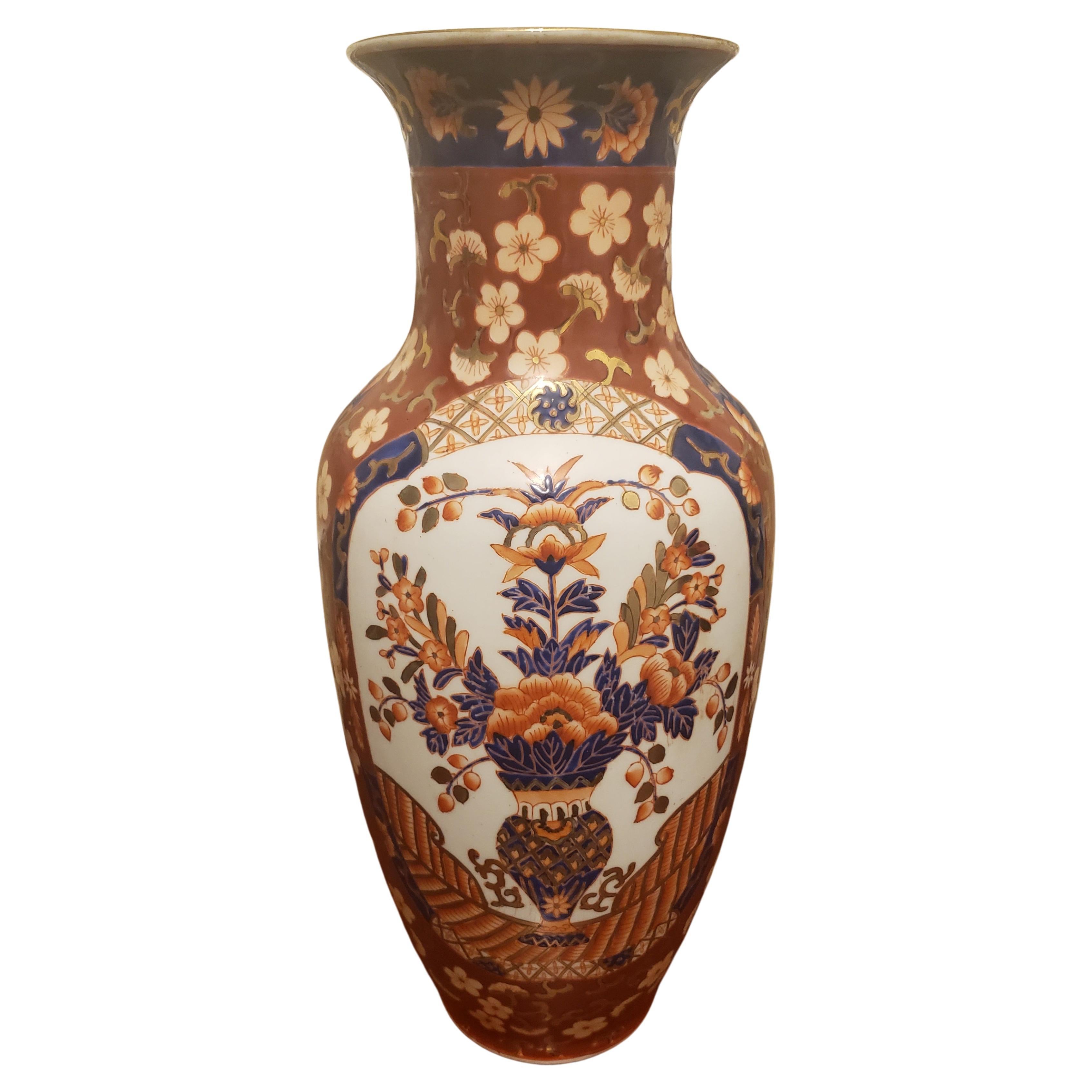 1940s Hand Painted Enameled Macanese Vase For Sale