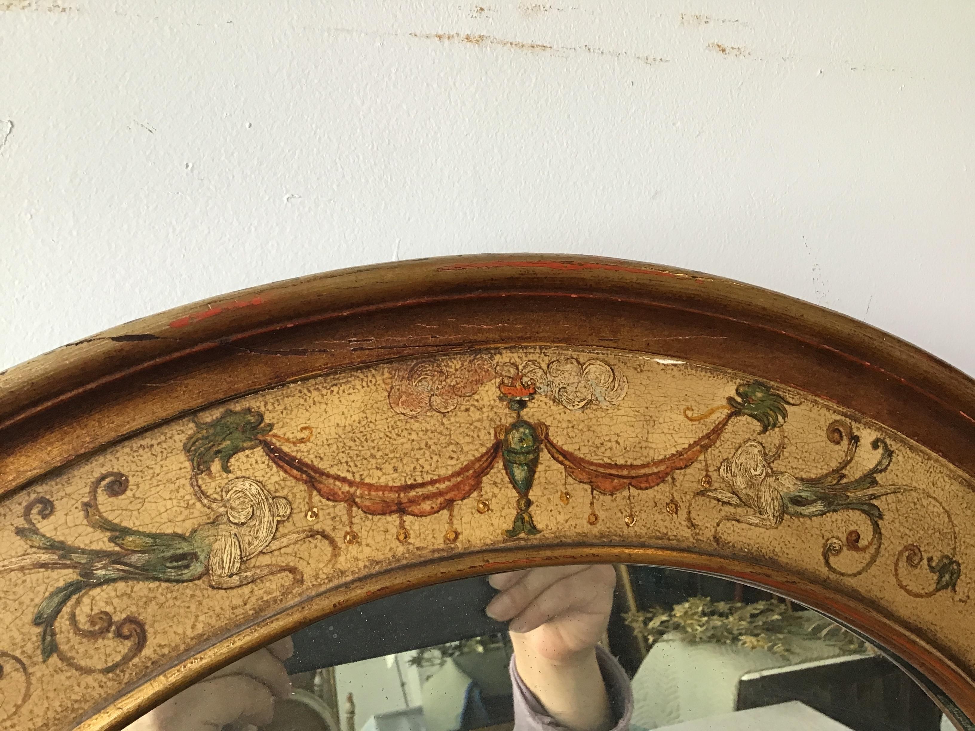 1940s Hand Painted Wood Adams Style Mirror In Good Condition In Tarrytown, NY