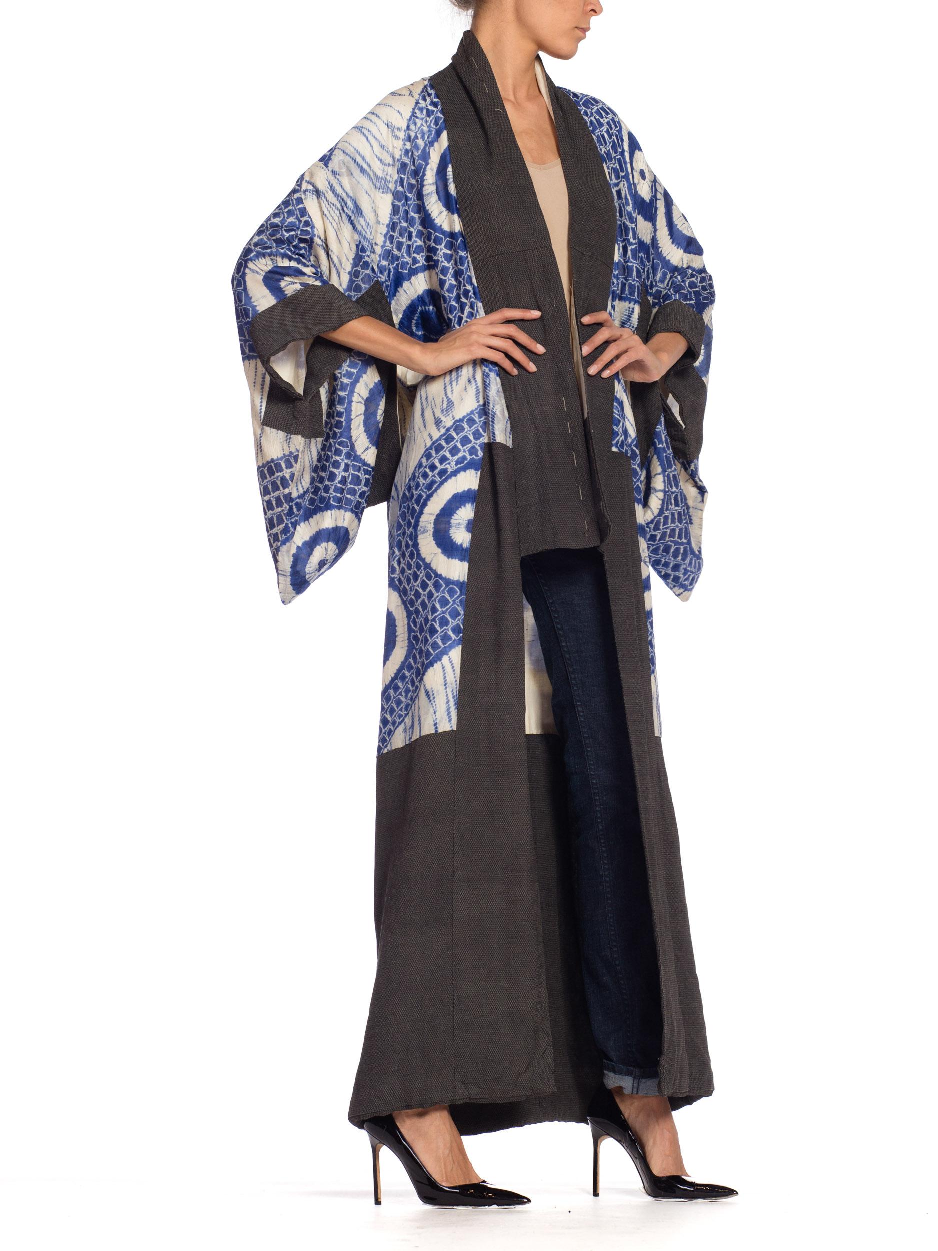 Gray 1940s Hand Tie-Dyed Japanese Kimono