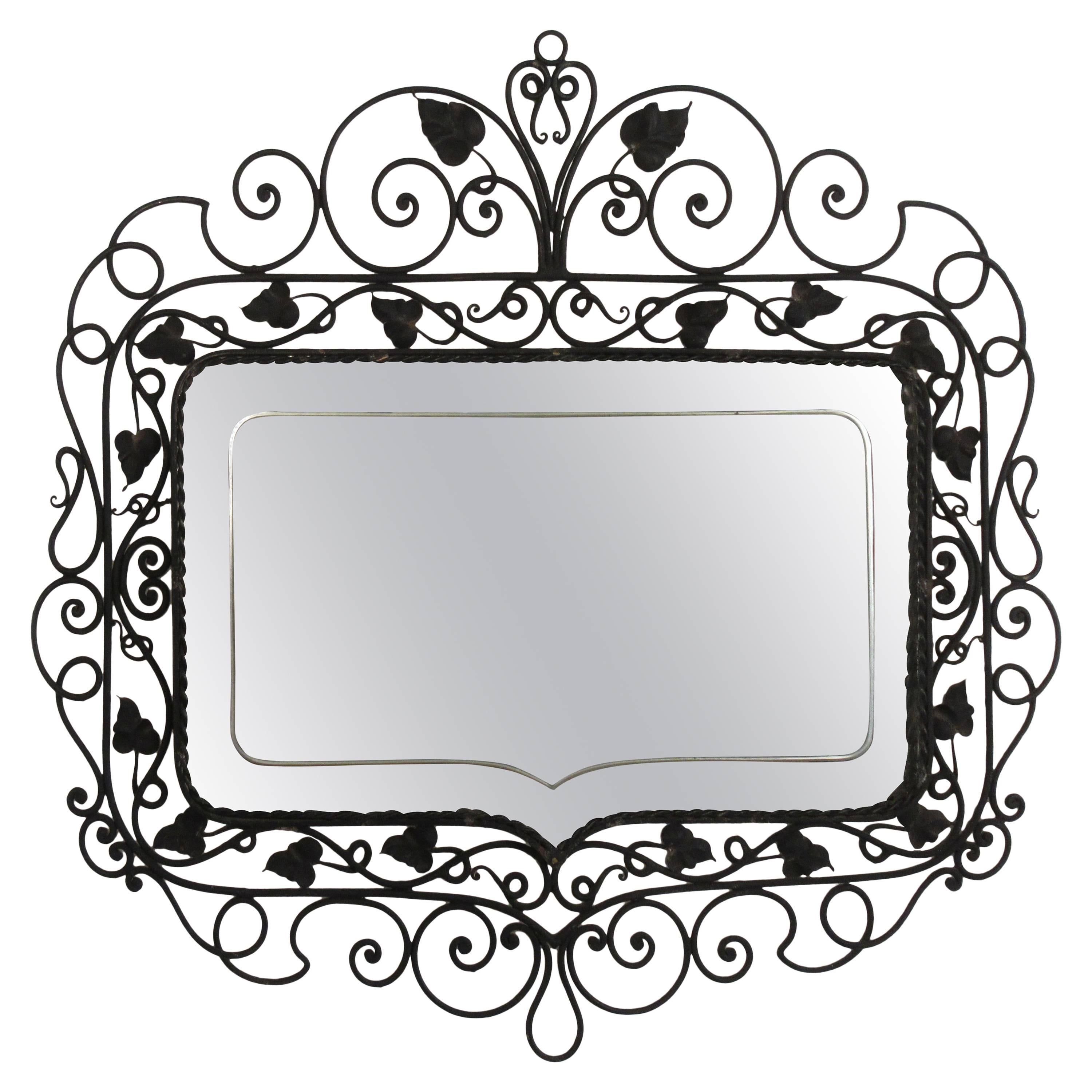 1940s Hand Wrought Etched Mirror For Sale