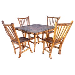 1940er Jahre Handcrafted Rattan Sticks Sculptural Dining Set, Satz von 5