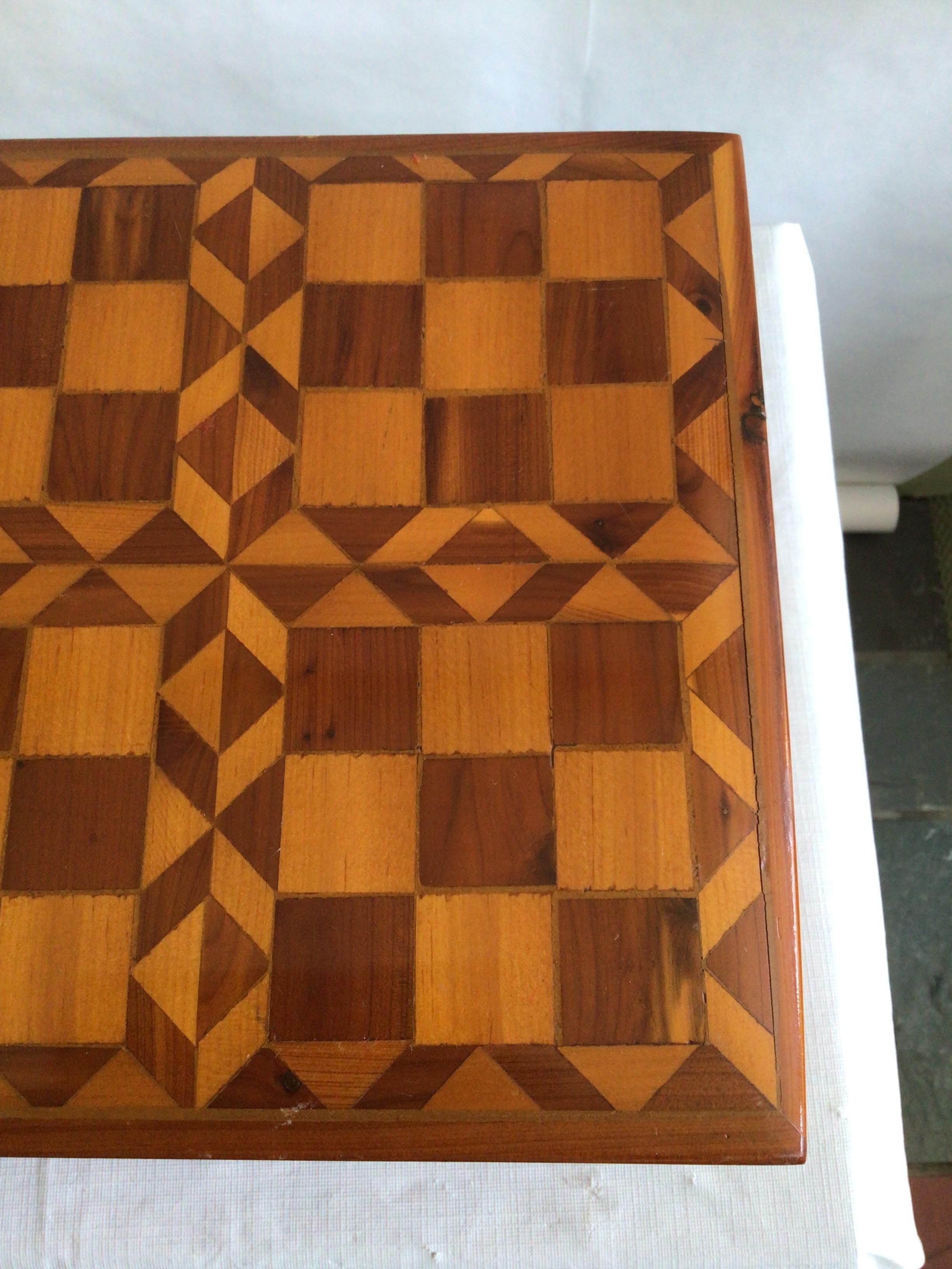 1940s Handmade Folk Art Checkered Inlayed Box For Sale 2