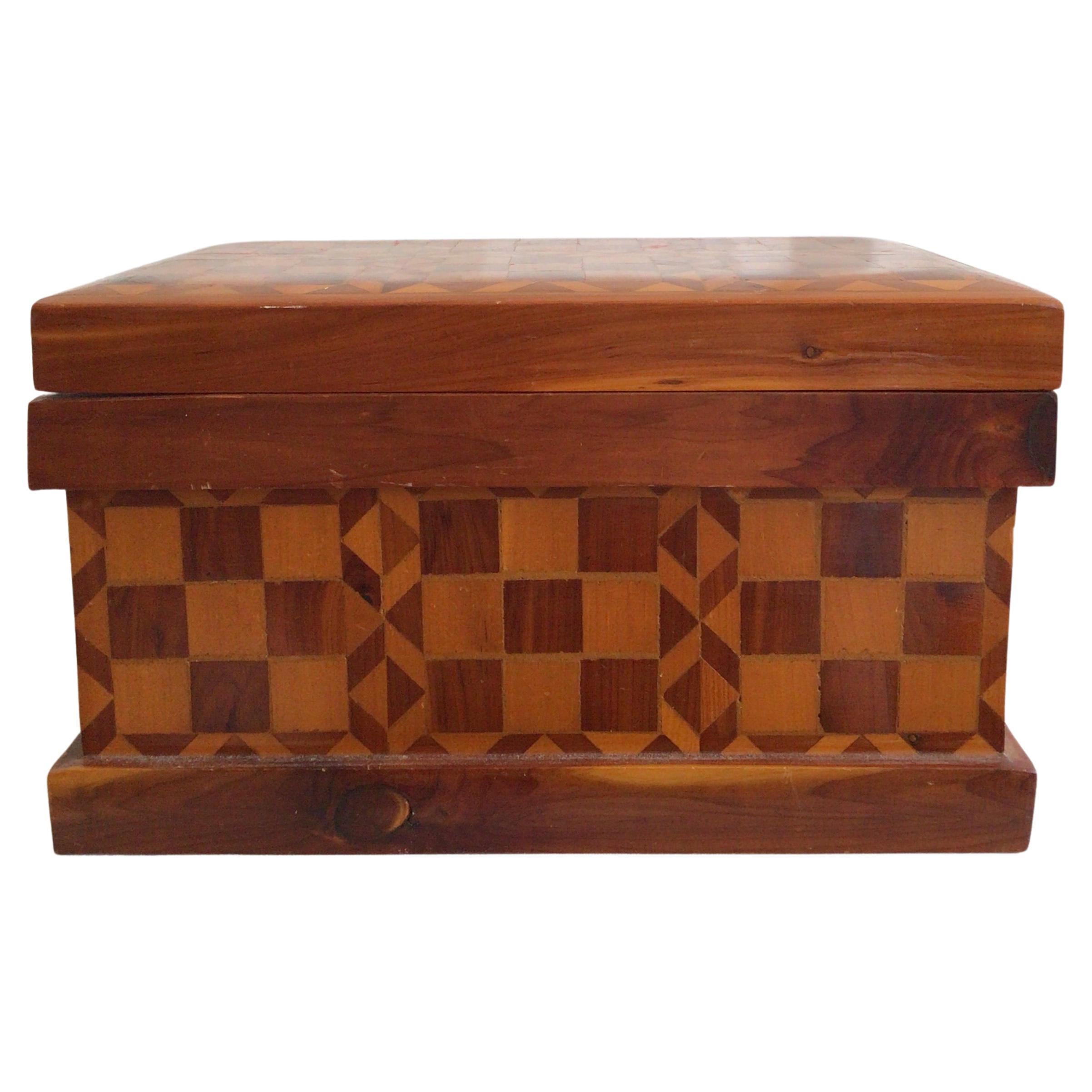 1940s Handmade Folk Art Checkered Inlayed Box For Sale