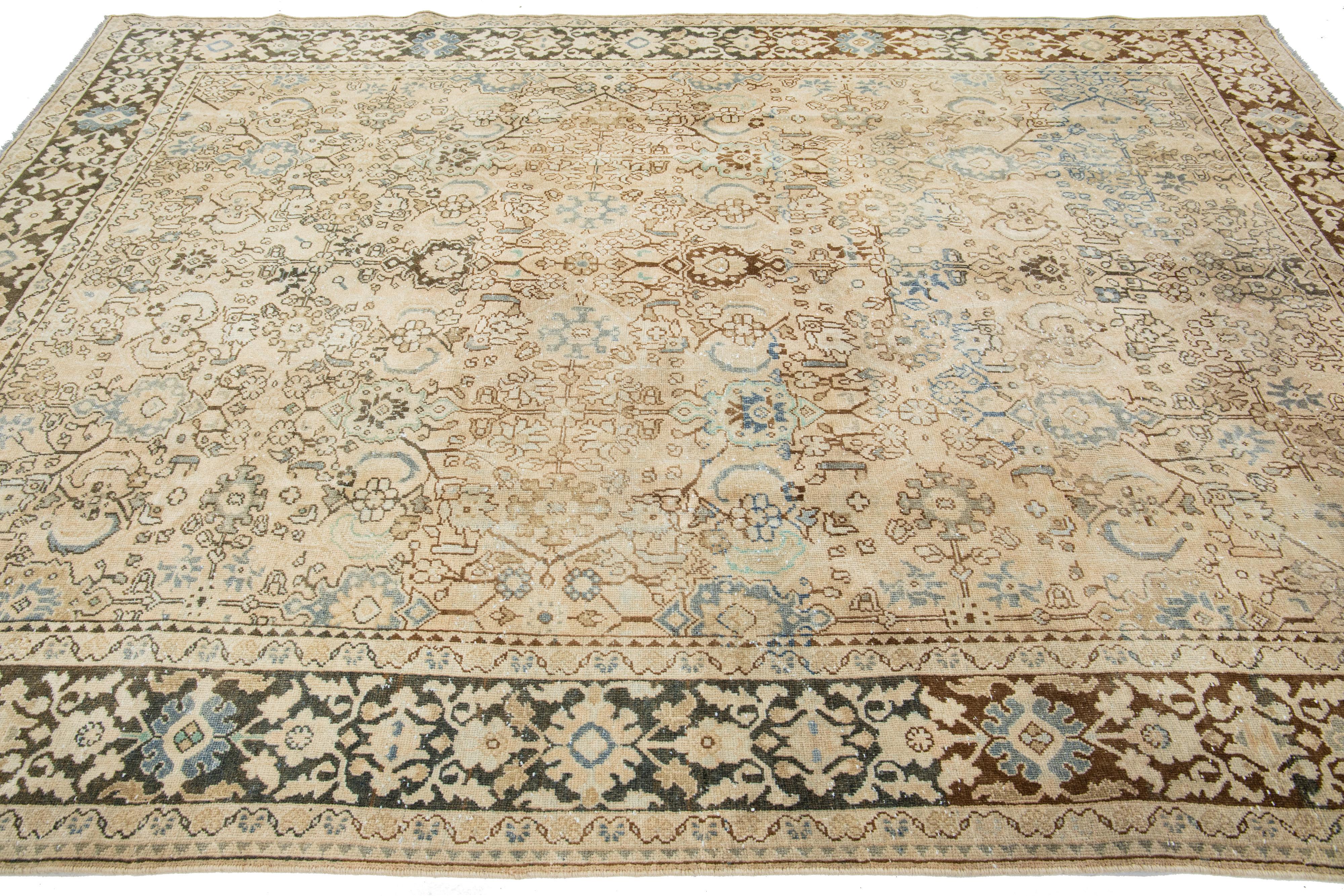 Hand-Knotted 1940s Handmade Persian Mahal Wool Rug With Allover Floral Motif For Sale